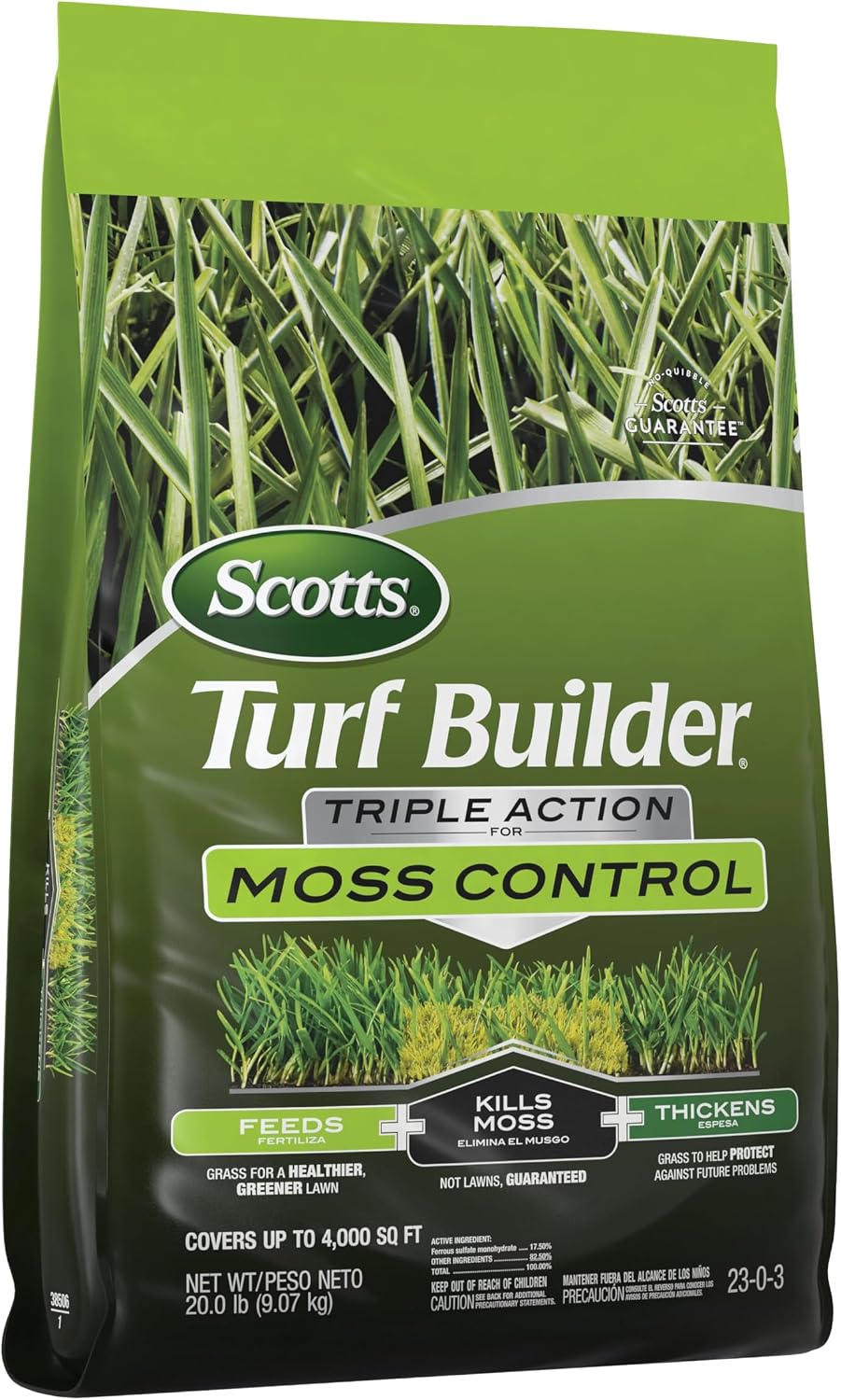 Scotts Turf Builder Triple Action for Moss Control, 20 lbs. | Moss Killer and Lawn Fertilizer, Covers Up to 4,000 sq.