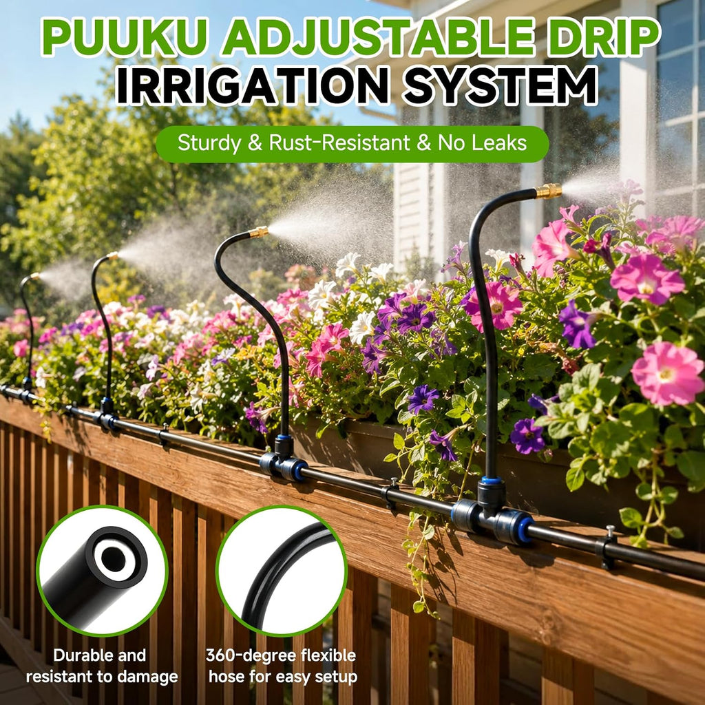 120FT Drip Irrigation System for Garden, 360° Bendable Garden Watering Kit