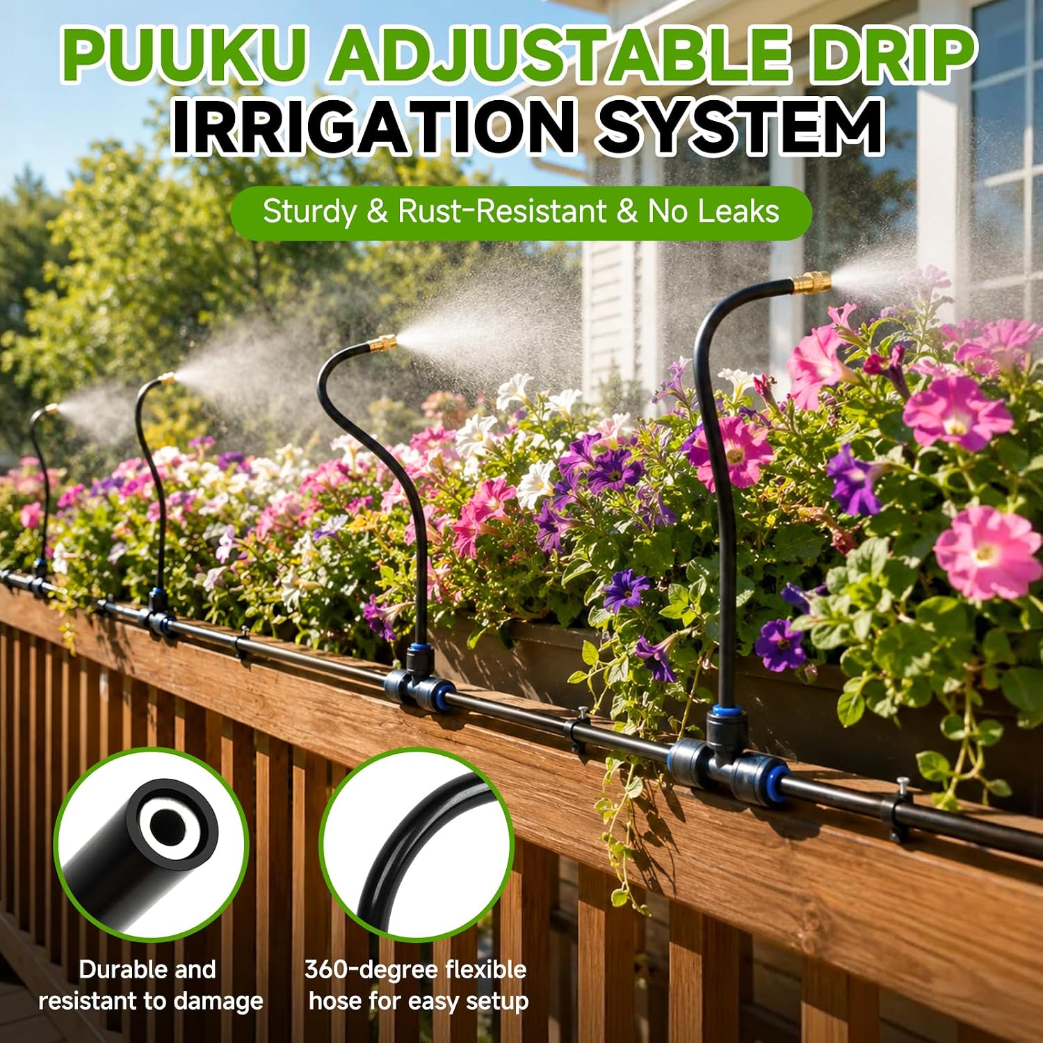 120FT Drip Irrigation System for Garden, 360° Bendable Garden Watering Kit