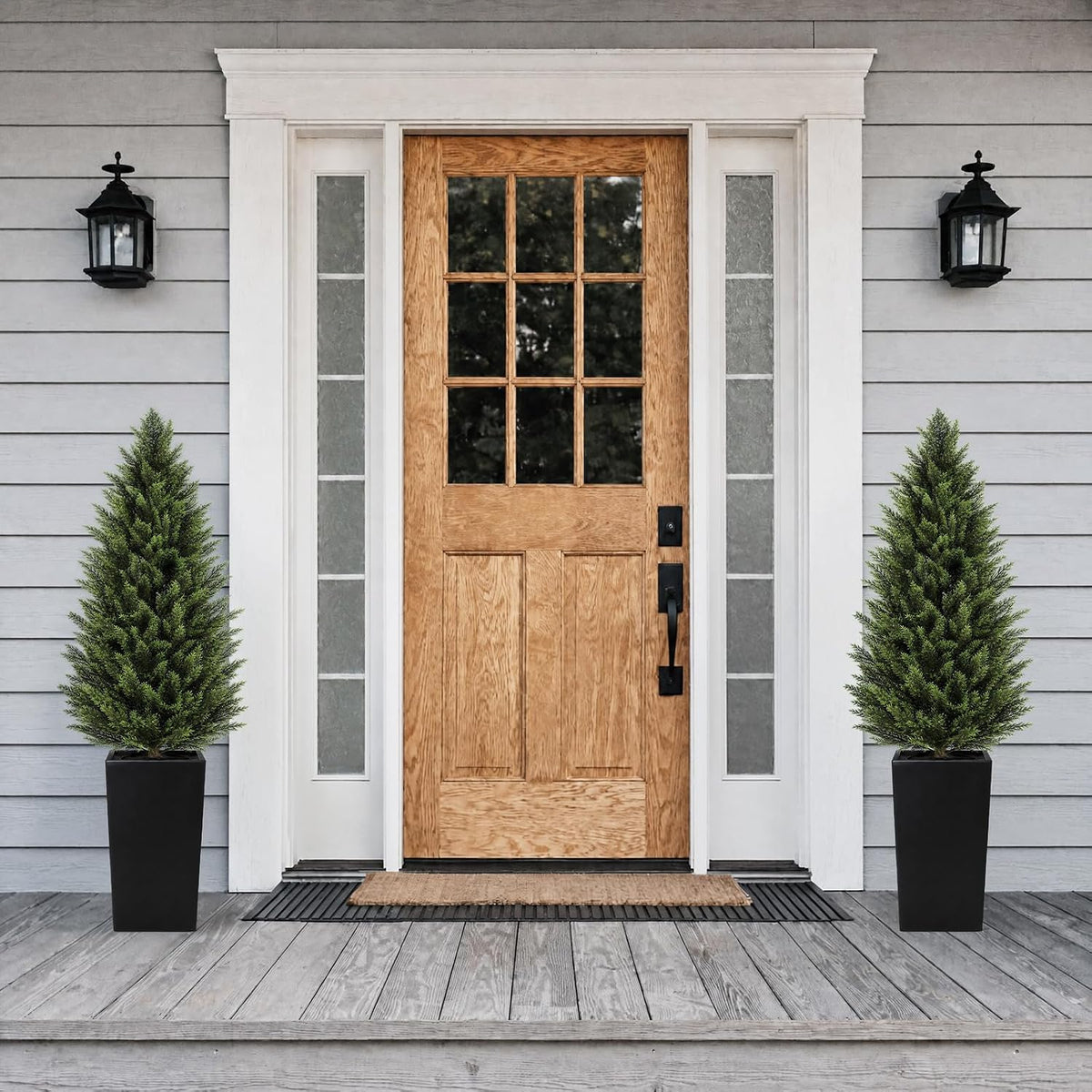 VIVATREES 4FT Artificial Cedar Topiary Trees 2 Pack, Realistic Faux Cypress Trees with Square Black Planter Pot, UV