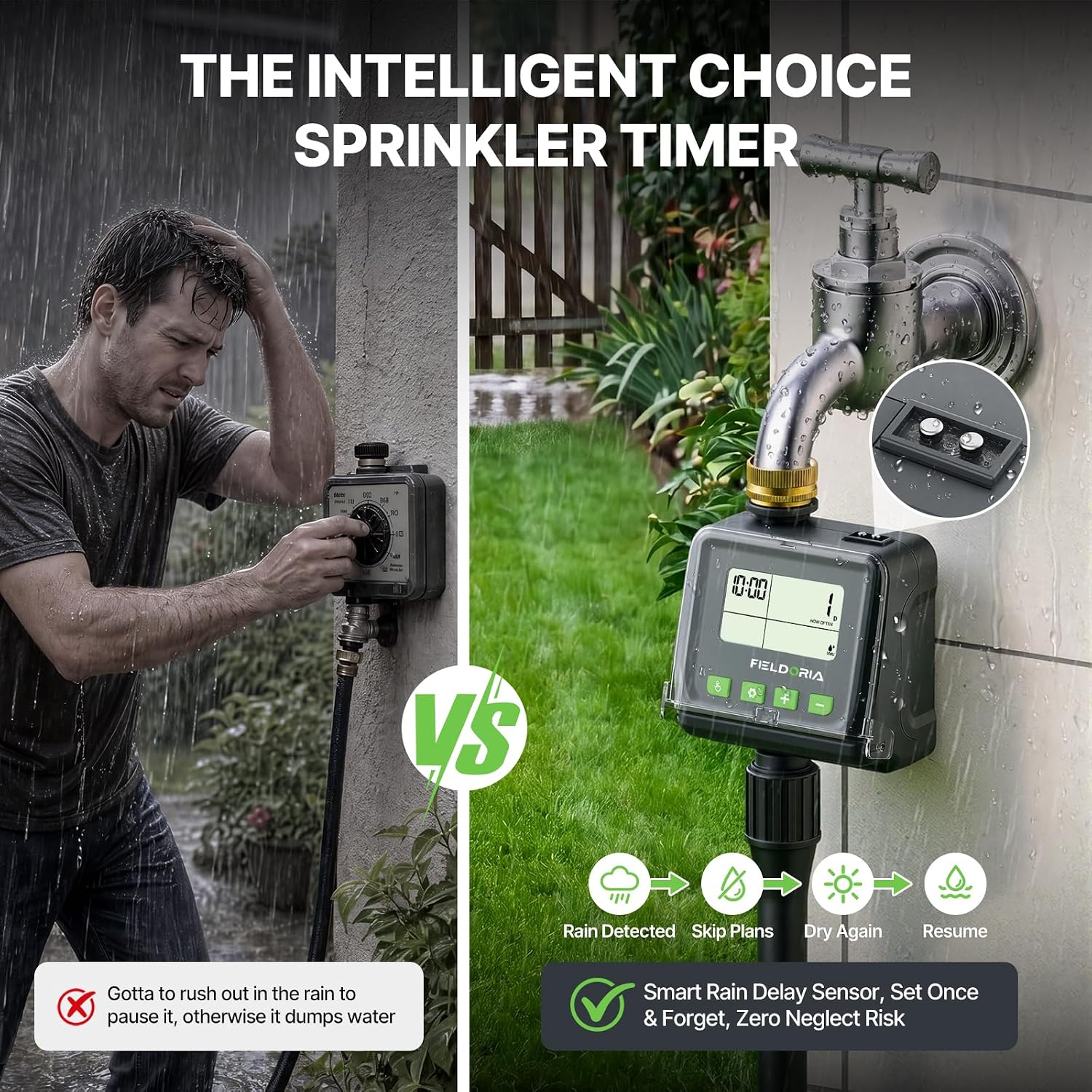 Sprinkler Timer for Garden Hose, Programmable Watering Timer with Rain Delay, Outdoor Automatic& Manual Irrigation