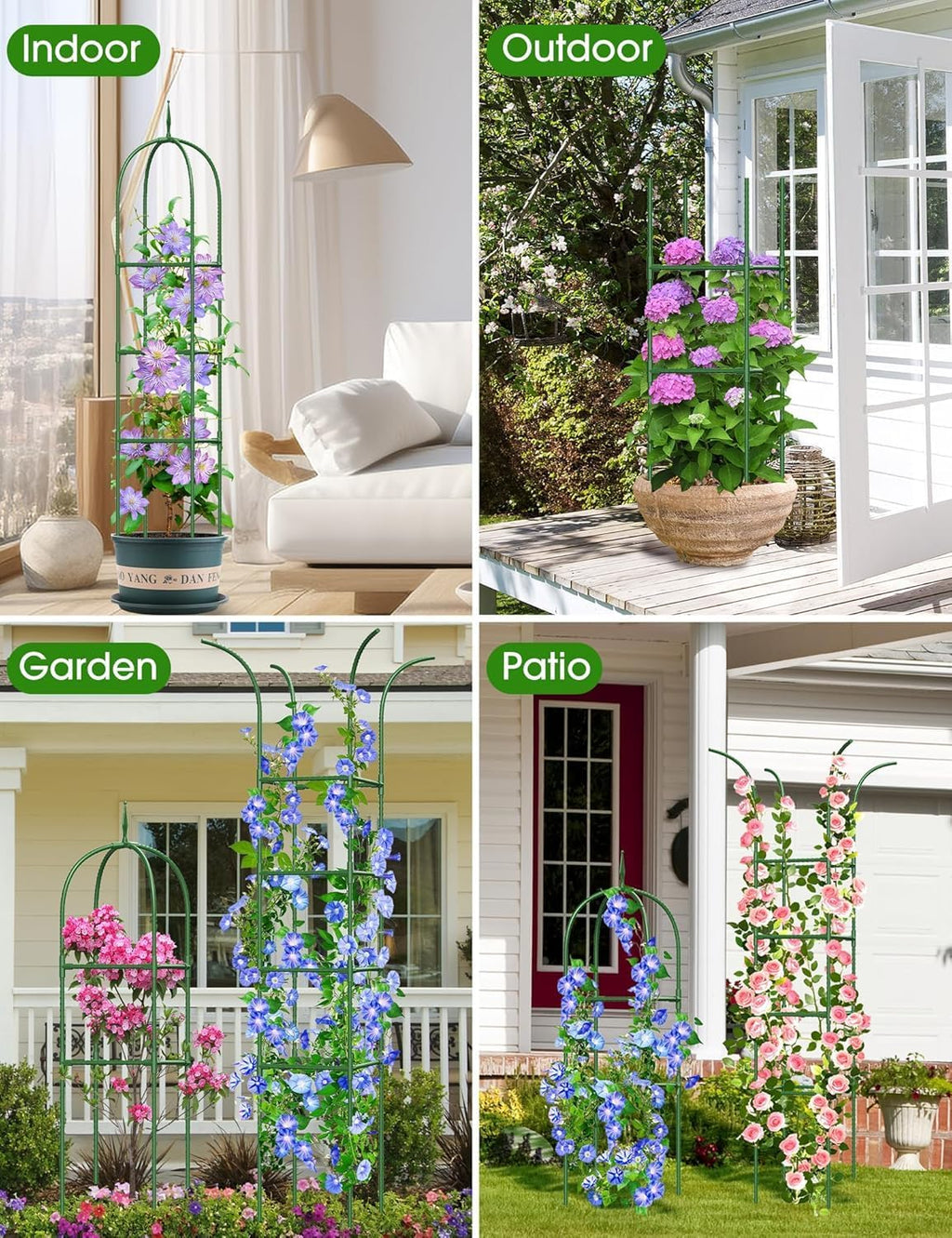 Garden Obelisk Trellis for Climbing Plants, 6FT Garden Obelisk Rustproof PE Coated Metal Potted Plant Climbing Support