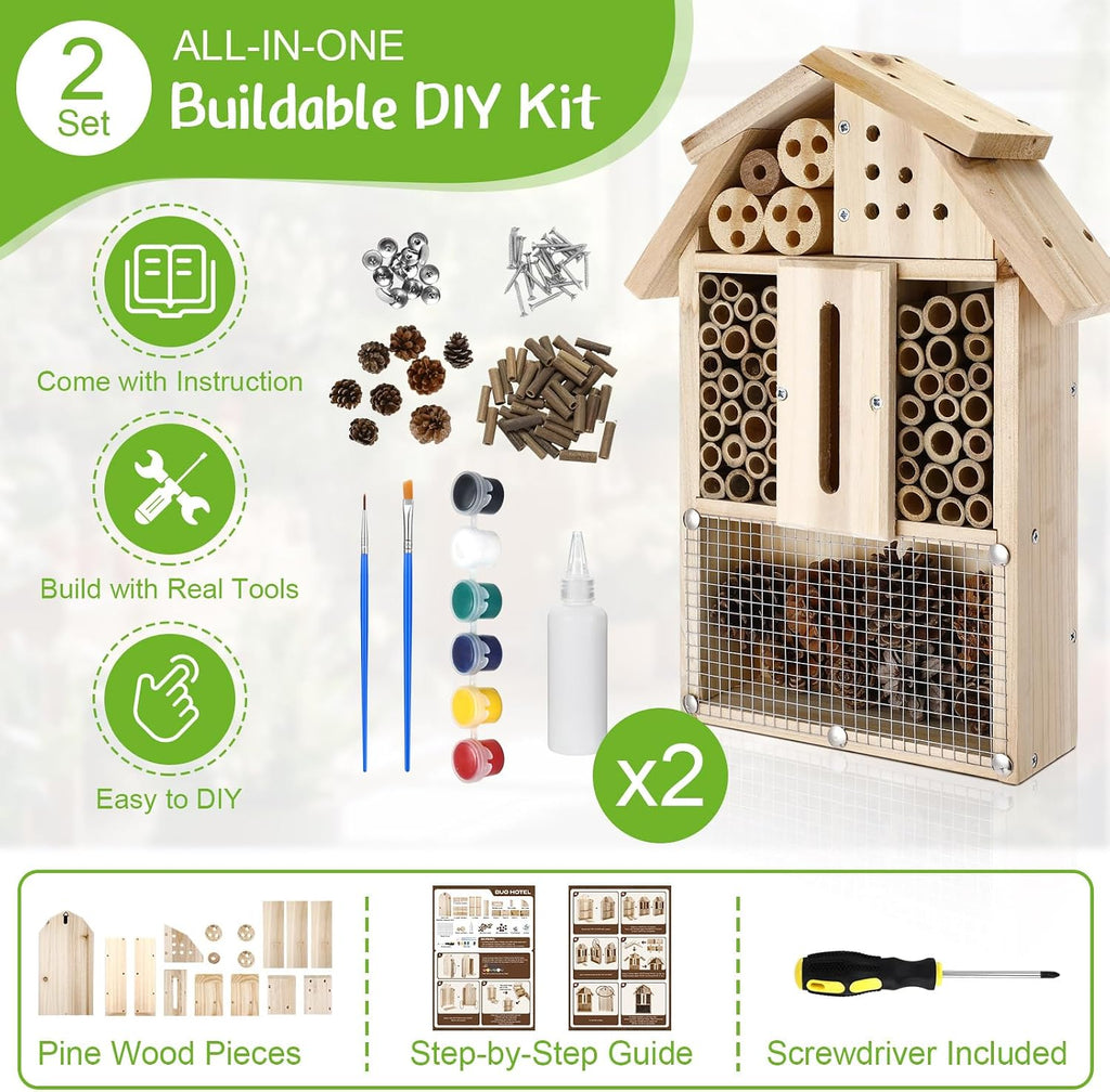 2 Set Bug Hotel Kit DIY Insect Hotel Lady Bug House for Garden DIY Cedar Wood Craft for Butterfly, Ladybird, Beneficial