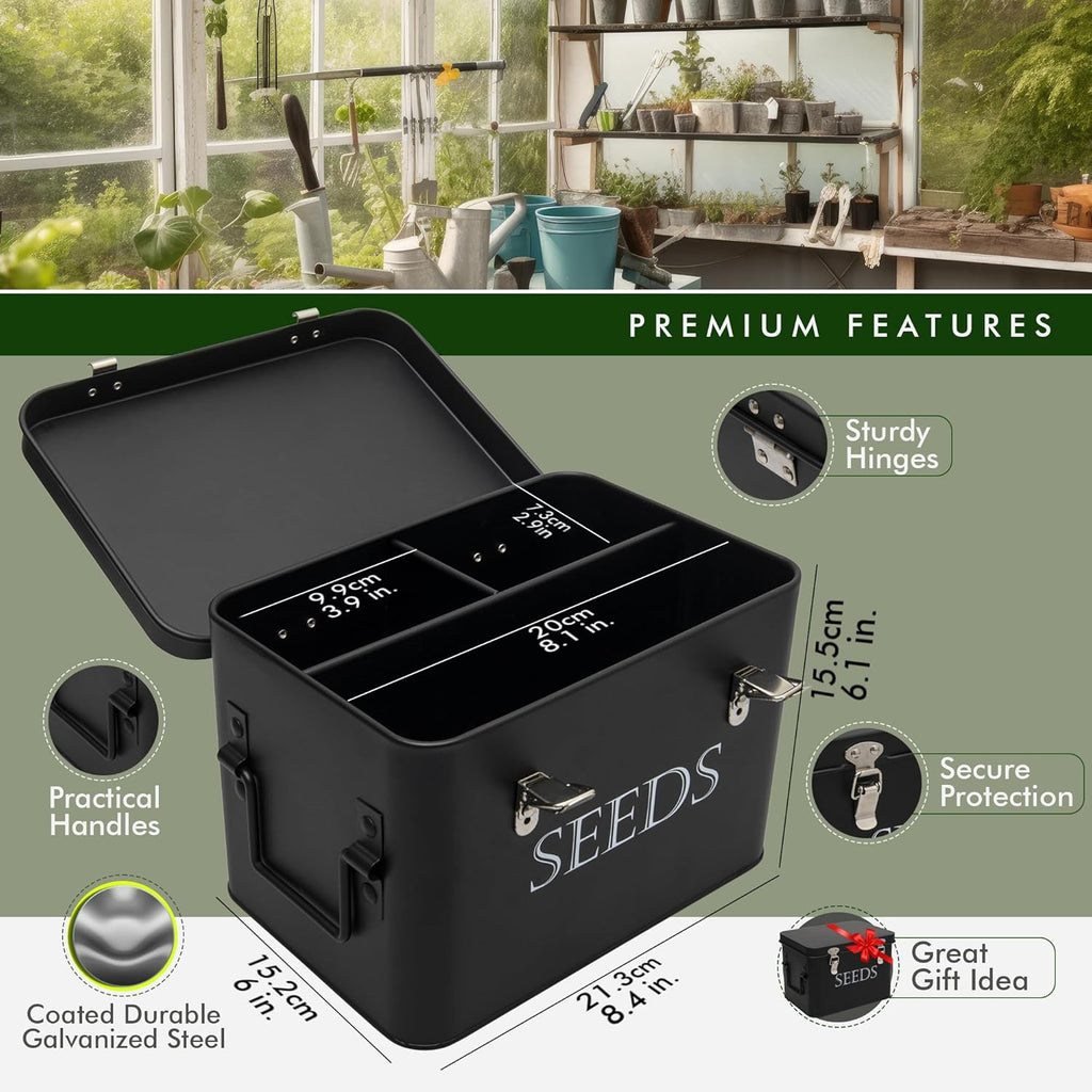 Garden Seed Storage Box with Dividers Seeds Packet Organizer Case for Gardening 3 Inner Slot Bird Plant or Vegetable