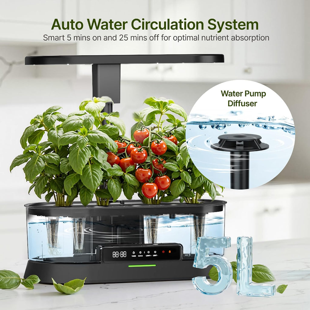 Hydroponics Growing System, Smart Panel, 5L Removable Tank, 36W LED | Dimmable Full Spectrum Grow Light, 12 Pods Indoor
