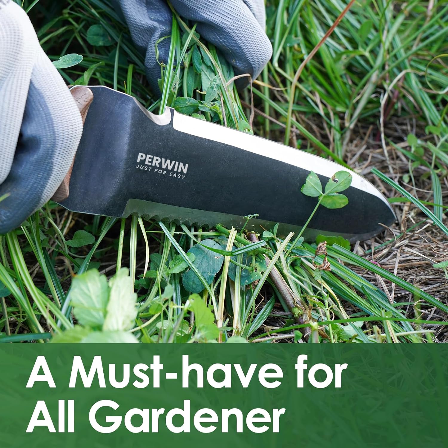PERWIN Hori Hori Garden Knife, Garden Tools with Sheath for Weeding, Planting, Digging, 7" Stainless Steel Blade with