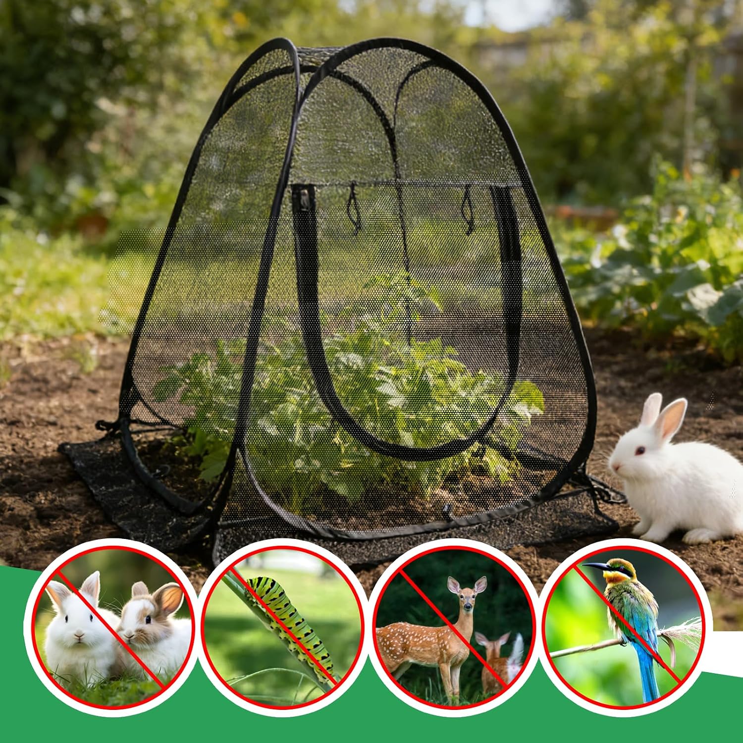 2 Pack 28 x 28 x 32 Inch Pop-up Gardening Net Cover with 8 Extended Stakes, Windproof Blizzard-Resistant, Plant Tent