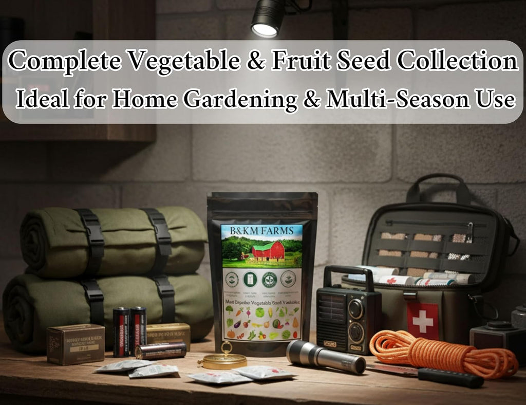 B&KM Farms Vegetable & Herb Seed Vault, 20 Variety Seed Packets, 10,000+ Heirloom Non-GMO Seeds, Water Resistant