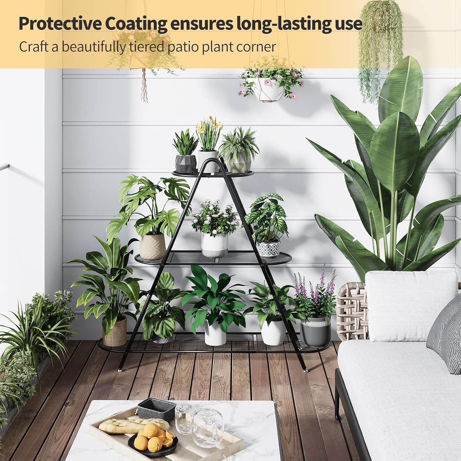 Plant Stand for Patio, 3-Tier Metal Plant Shelf–Indoor/Outdoor Display Rack for Multiple Pots, Heavy Duty Plants