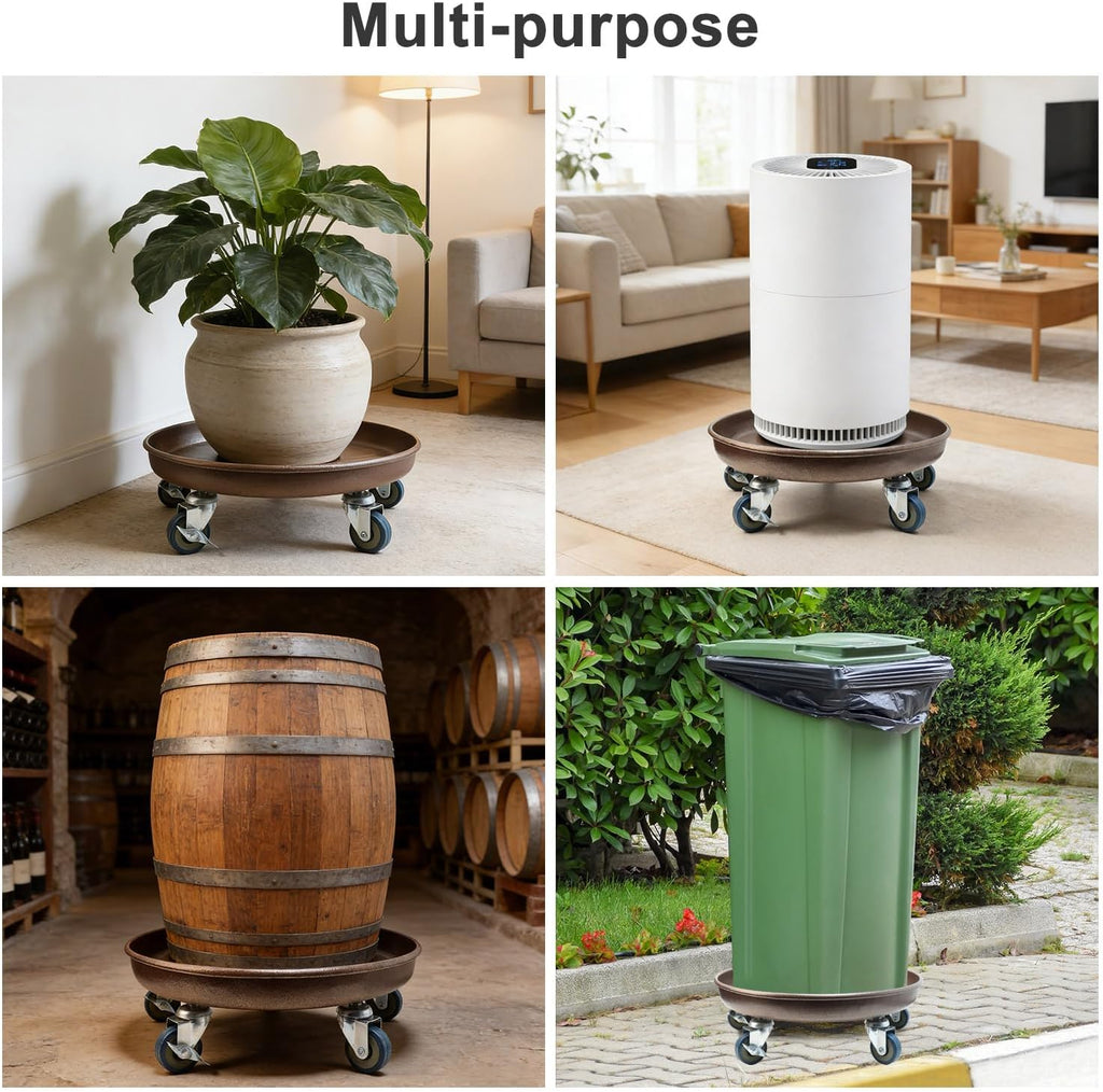 1 Pack 17 Inch Metal Plant Caddy With Lockable Wheels,Plant Stand Dolly for Heavy Planter,Wheeled Planter Saucer