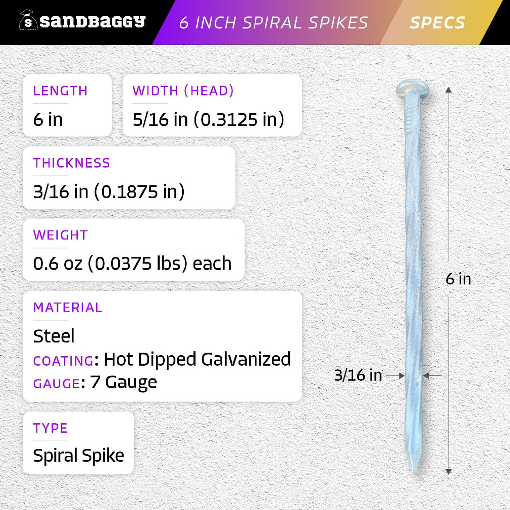 Sandbaggy 6 Inch Galvanized Artificial Turf Stakes - Spiral Landscape Nails - Ground Spikes/Pins for Synthetic Grass