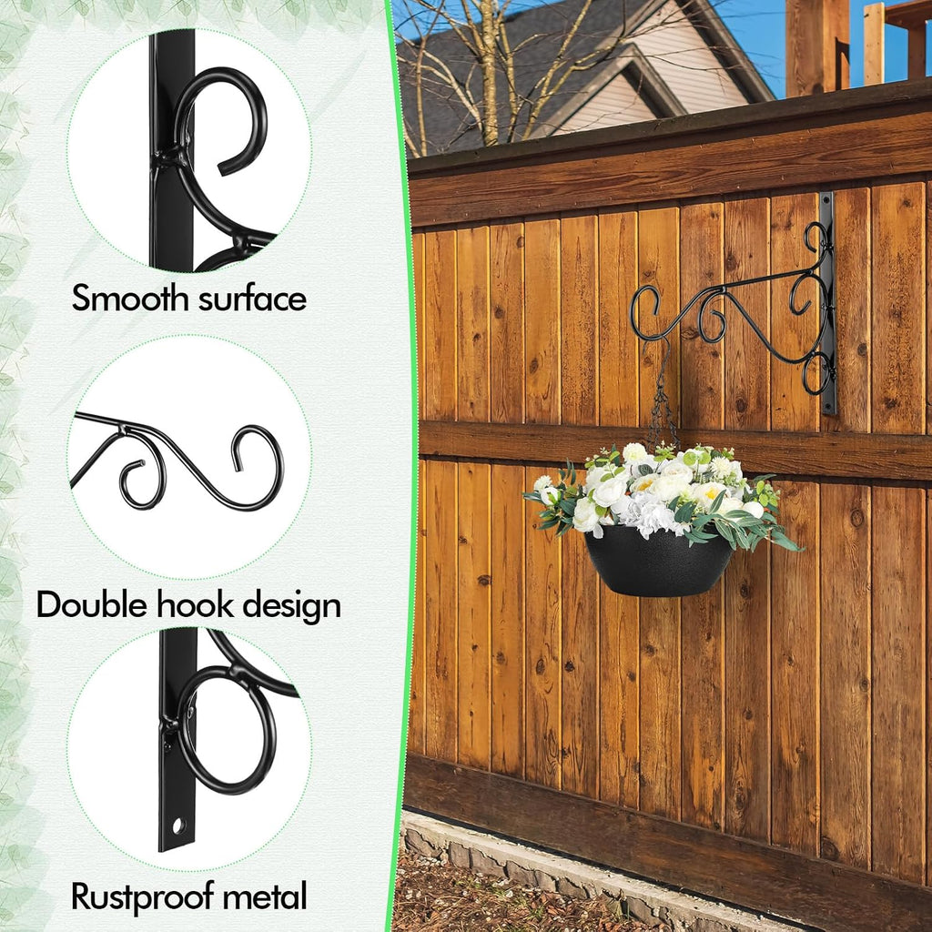 Tandefio 10 Pack Hanging Plant Brackets 10 Inch, Decorative Classic Outdoor Metal Wall Hooks, Iron Plant Hangers for
