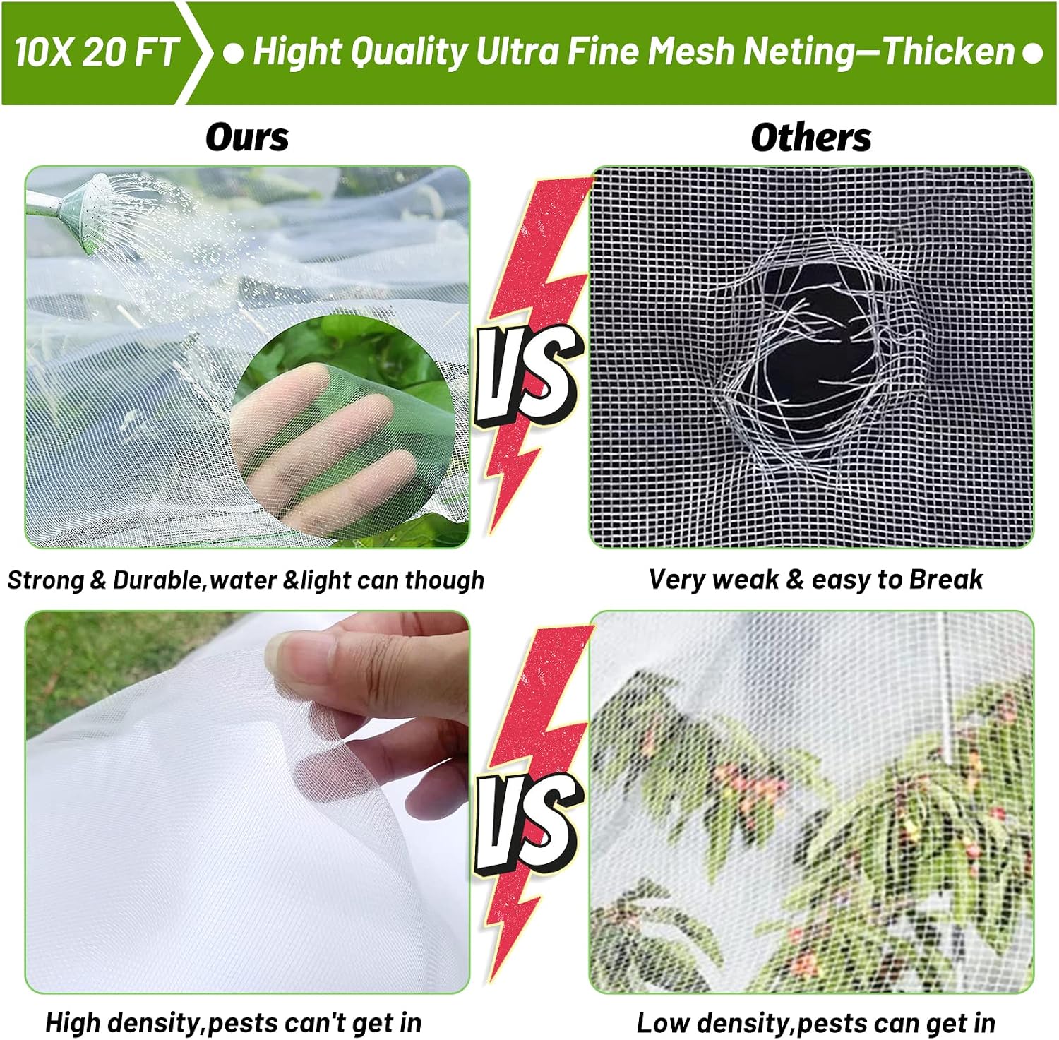 67pcs Garden Mesh Netting Kit, 6 Sets Wide Garden Hoops with Garden Covers | 10x20 ft Bird Netting & 12 Clips, Garden