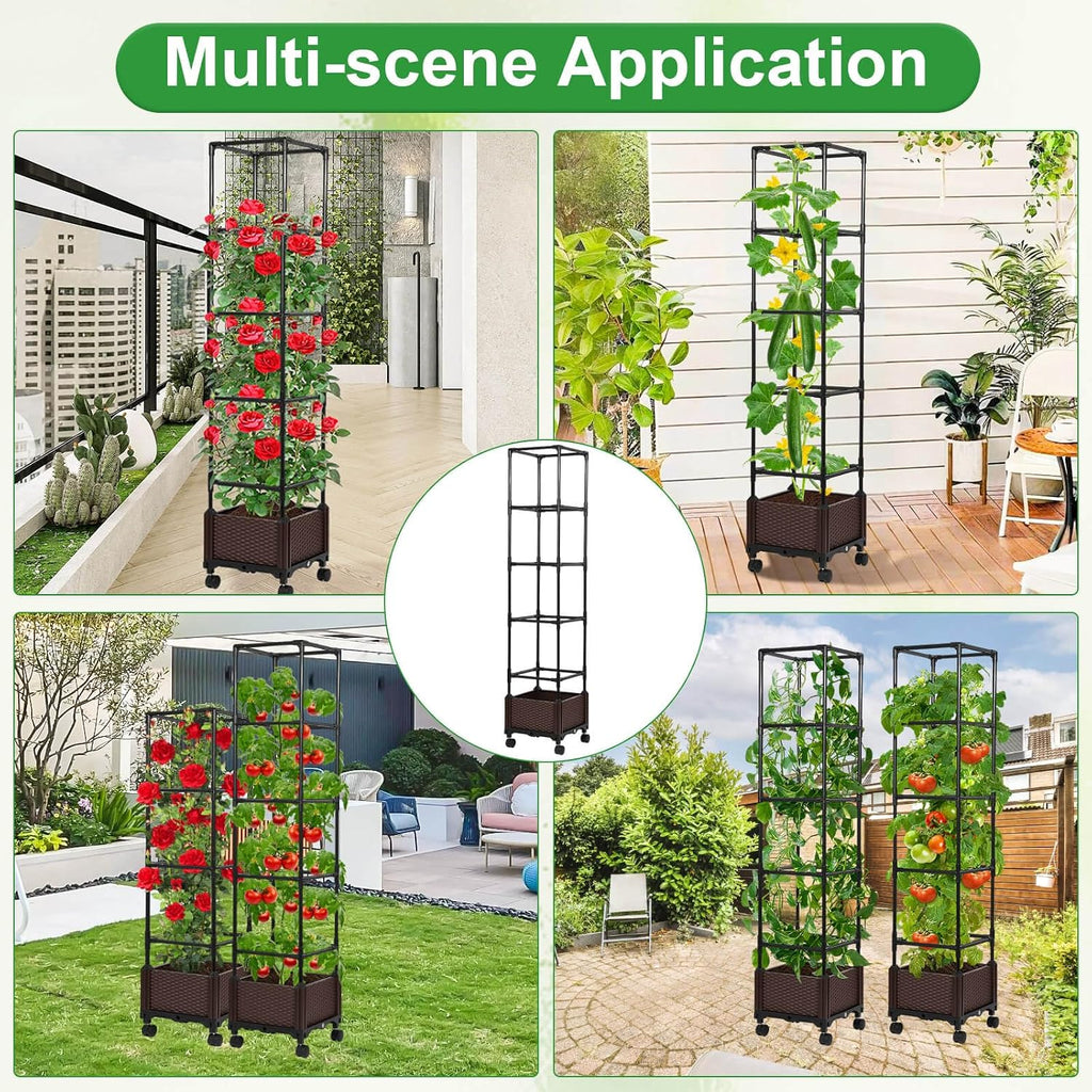 Lezmarket Self Watering Tomato Planter with Trellis for Patio, 55.9" Raised Garden Bed Planter Pot with Trellis, Plant