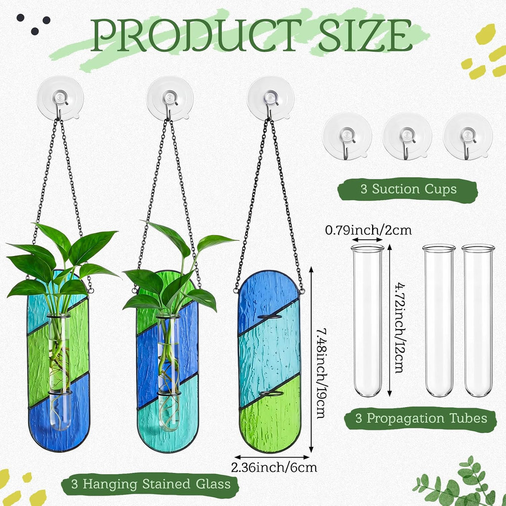 3 Pcs Stained Glass Window Hanging Decor, Plant Propagation Station | Window Propagation Stations, Planters with