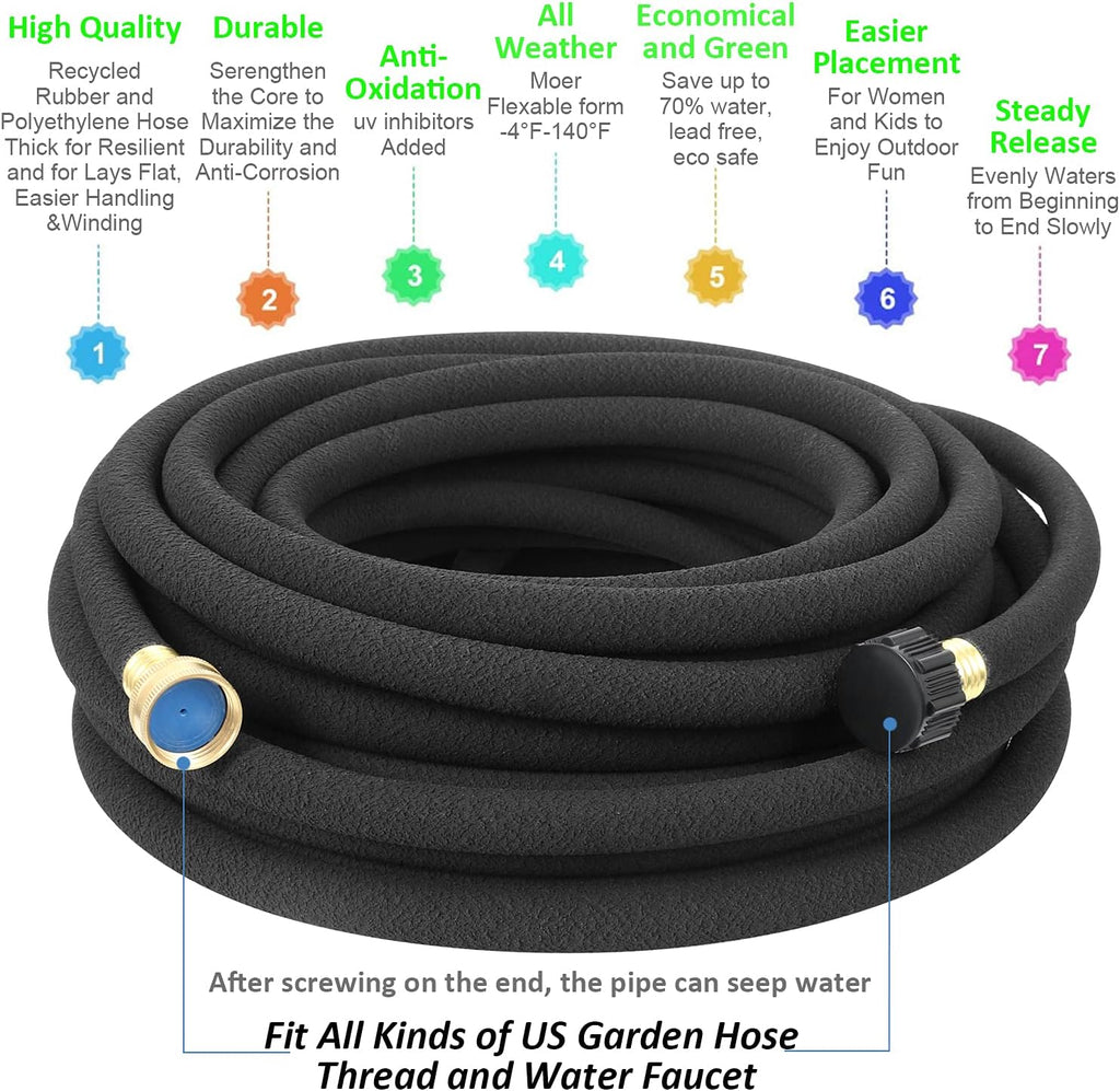 Soaker Hose, 1/2" x 50 FT Round Rubber Garden Soaker Hose, Heavy Duty Water Seeper Soaker Hoses for Foundation
