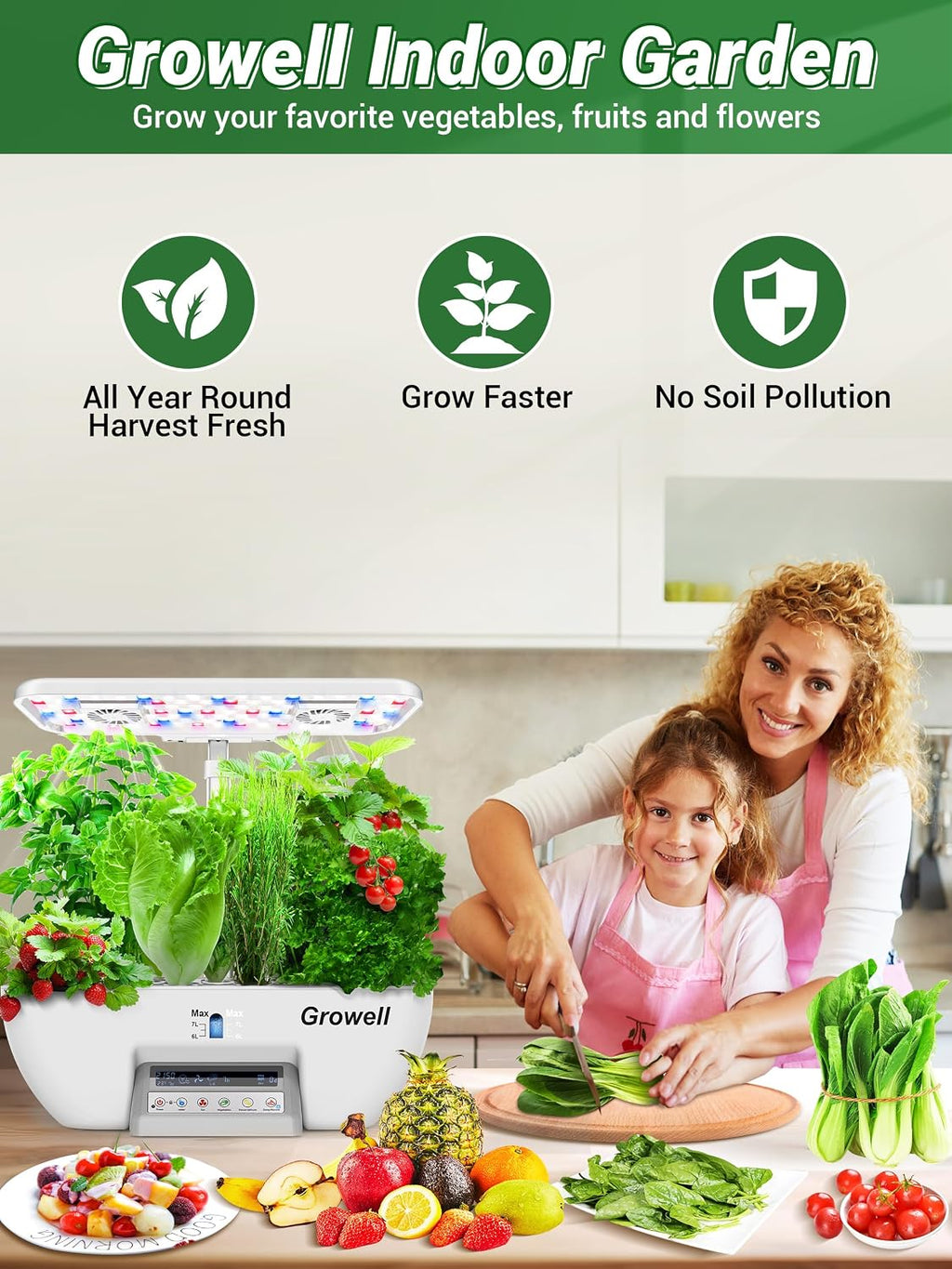 Growell Hydroponics Growing System, 17 Pods Large Indoor Garden with 2 Fans | 102 28W Full-Spectrum Grow Lights