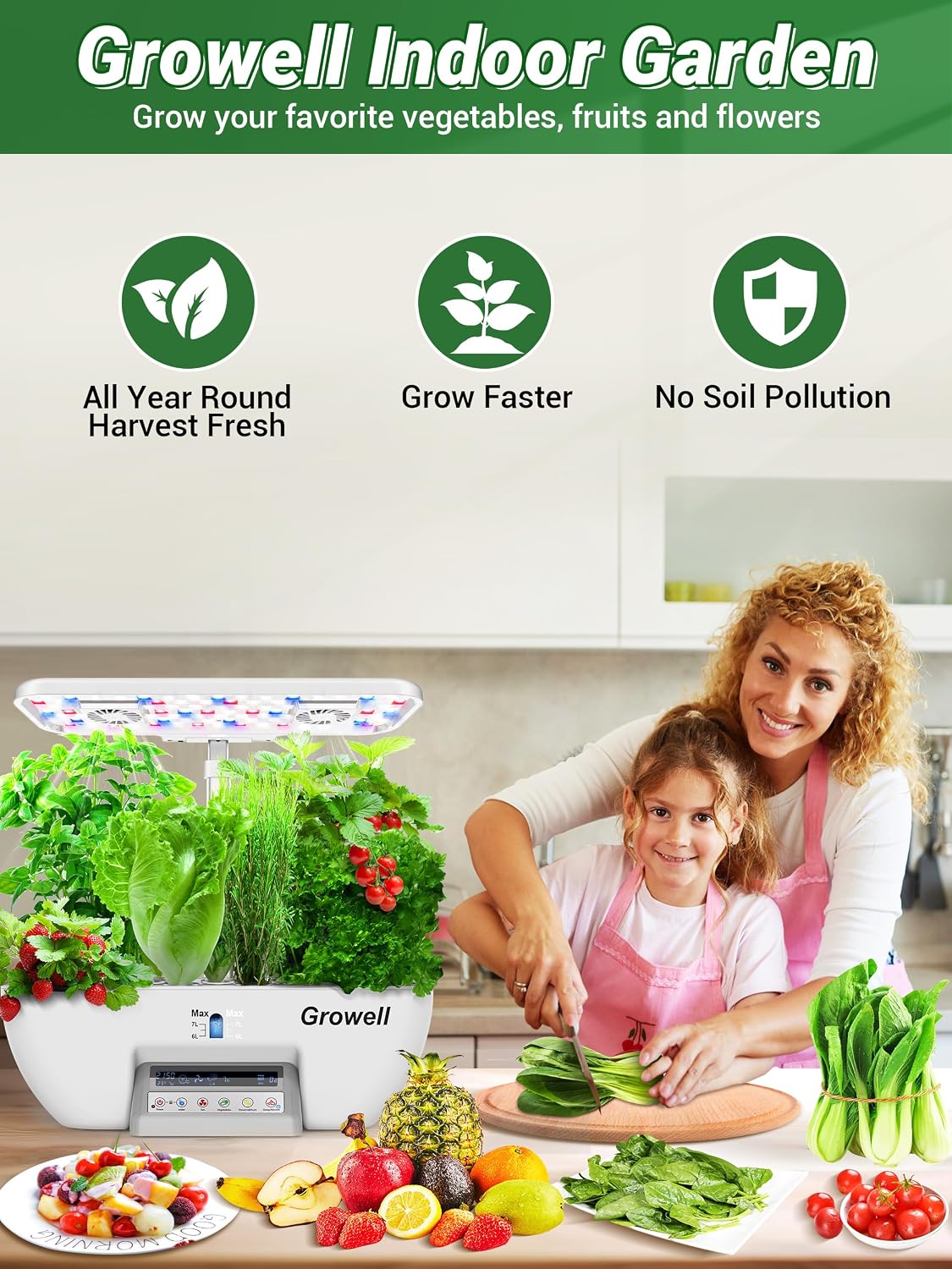 Growell Hydroponics Growing System, 17 Pods Large Indoor Garden with 2 Fans | 102 28W Full-Spectrum Grow Lights