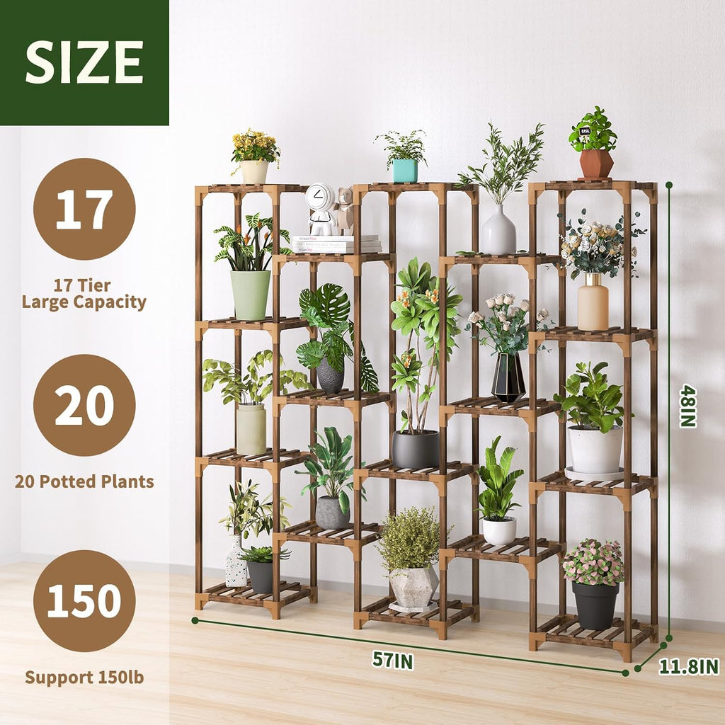 Plant Stand Indoor Outdoor, Tall Plant Shelf for Multiple Plants, 17 Tiers Large Plant Rack Wood Plant Holder Plant