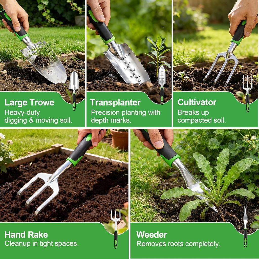 11-Piece Garden Tools Set – Heavy Duty Aluminum Alloy Hand Tools with Ergonomic Non-Slip Handles, Rust Resistant –