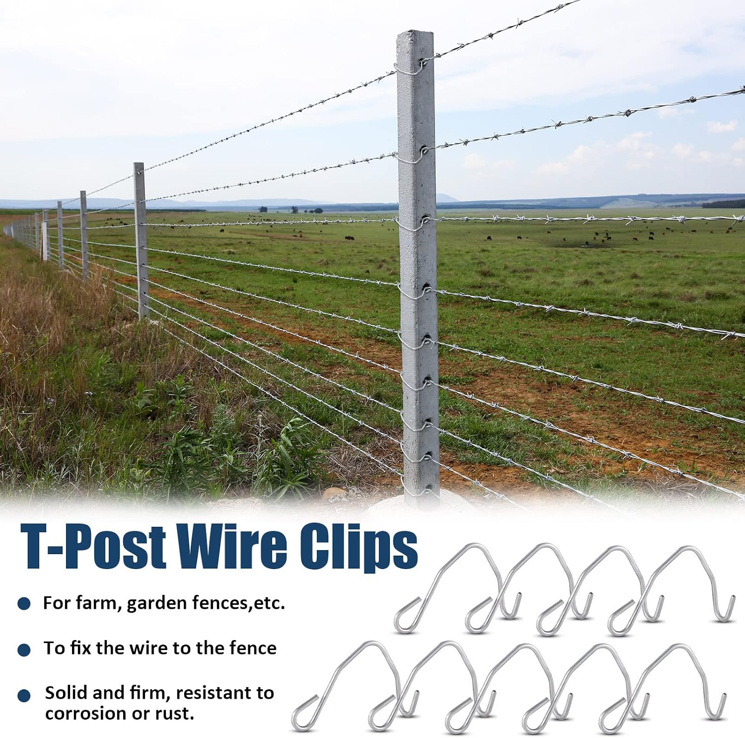 T Post Wire Clips 300 Pcs Galvanized Steel Fence Clips for Securing Barbed Convenient Pre-Cut Wire Ties Garden Farm