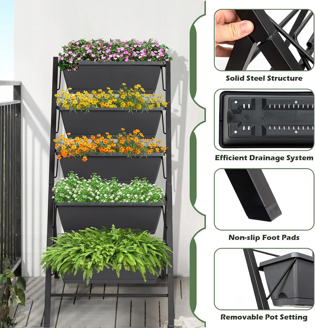 COSTWAY Vertical Raised Garden Bed, 5 Tier Planter Box with Drainage Holes for Vegetables, Grass, Flowers, Freestanding
