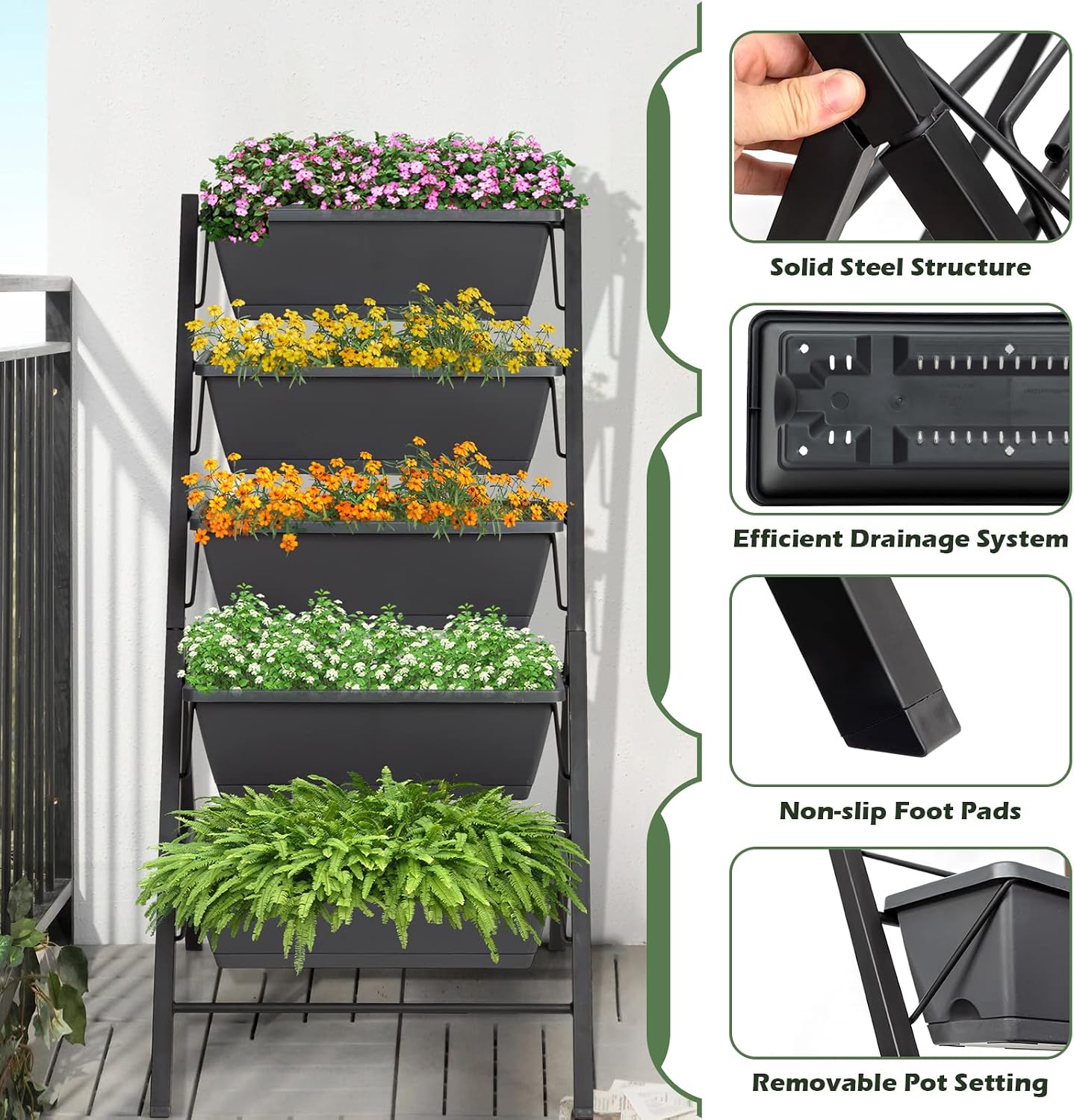 COSTWAY Vertical Raised Garden Bed, 5 Tier Planter Box with Drainage Holes for Vegetables, Grass, Flowers, Freestanding