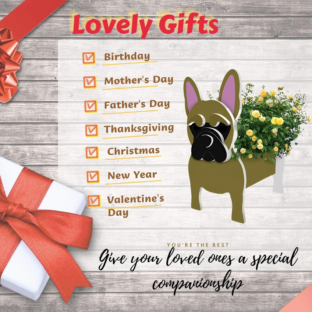 Yellow French Bulldog Dog Planter Pots, Animal Shaped Flower Pot | Cute Plant Gift for Women and Pet Lovers, Indoor