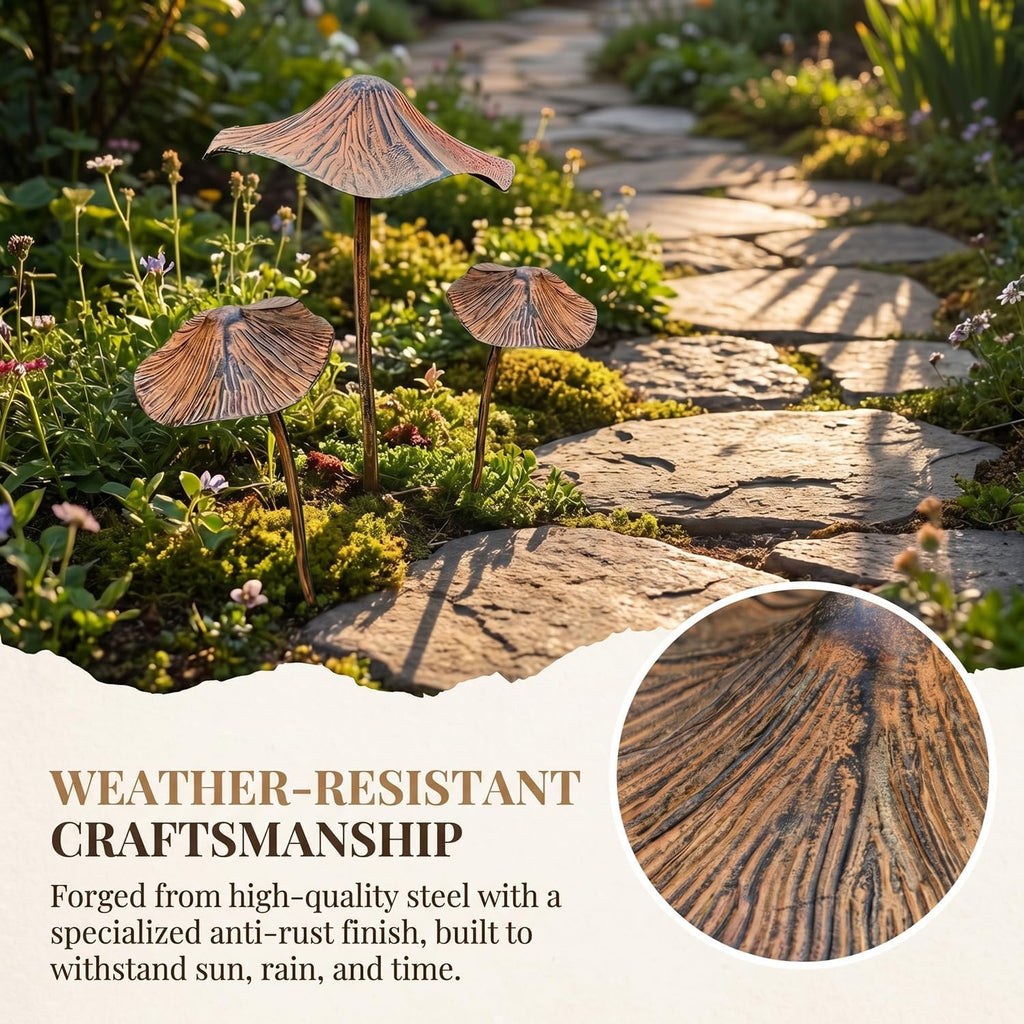3 Pack Large Mushroom Garden Decor, Outdoor Mushroom Decor Metal Garden Stakes, Rust Finish Mushroom Statue Yard Art