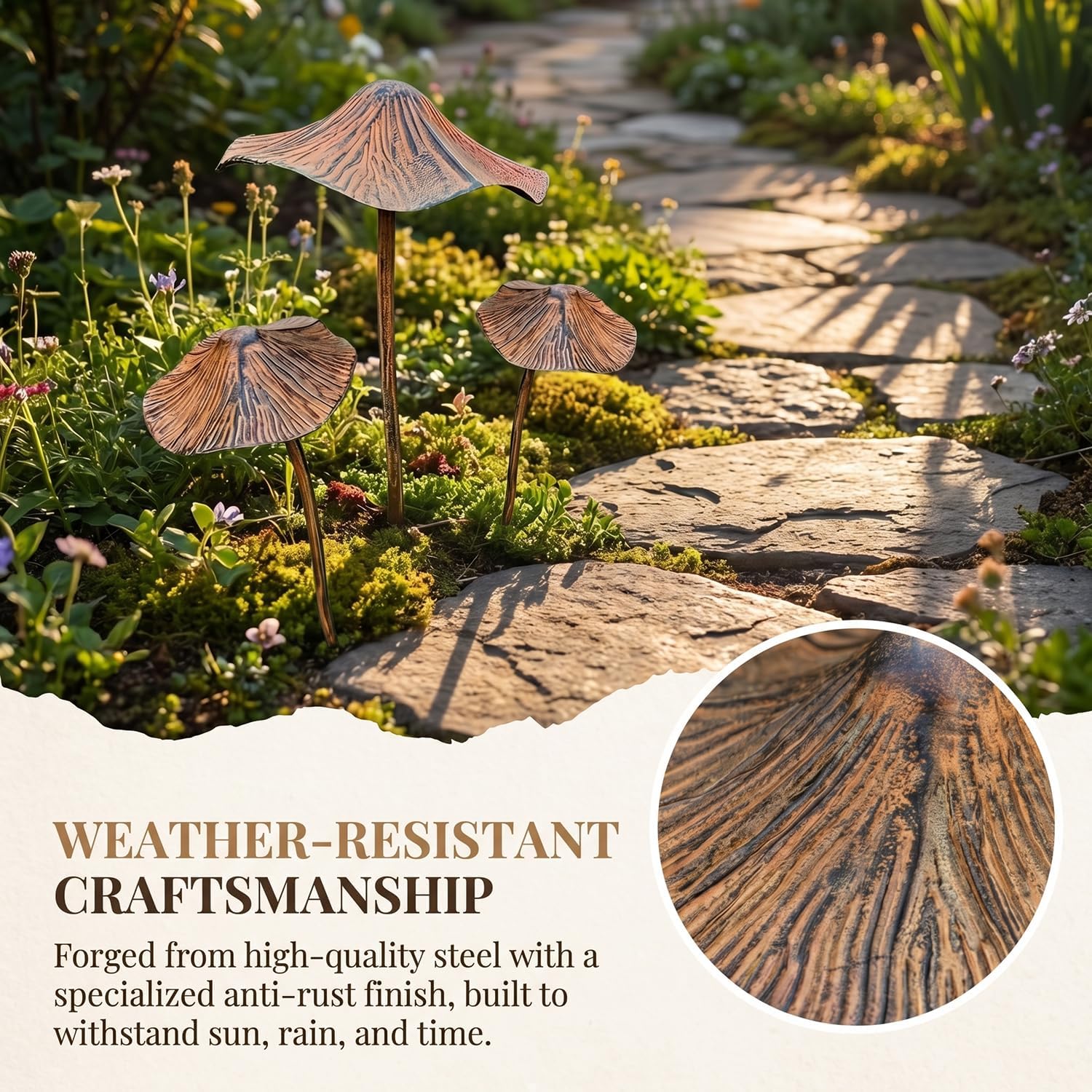 3 Pack Large Mushroom Garden Decor, Outdoor Mushroom Decor Metal Garden Stakes, Rust Finish Mushroom Statue Yard Art