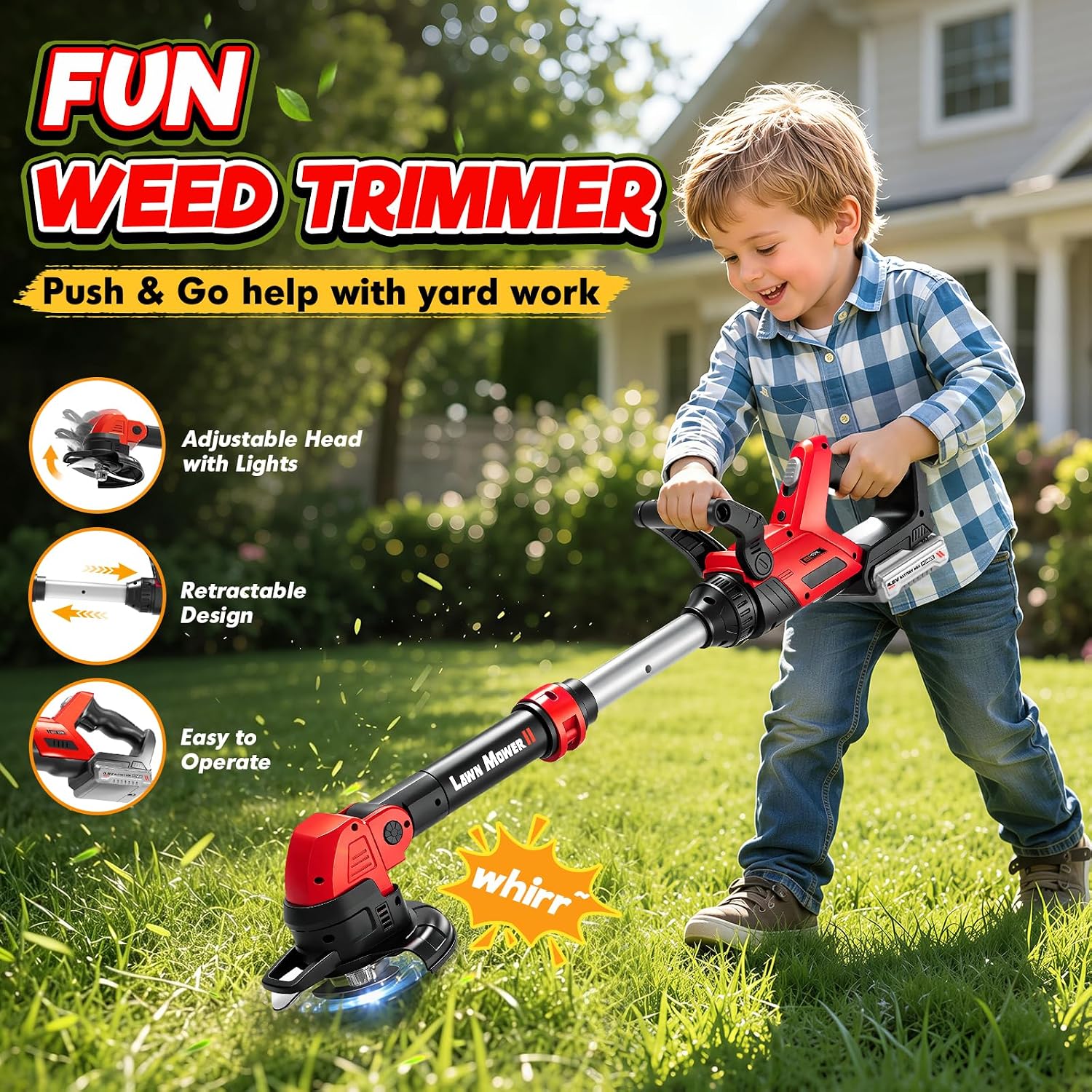 Kids Tool Set, 3-in-1 Toy Leaf Blower, Weed Wacker & Hedge Trimmer | Toddler Garden Tool Set with Sounds Lights