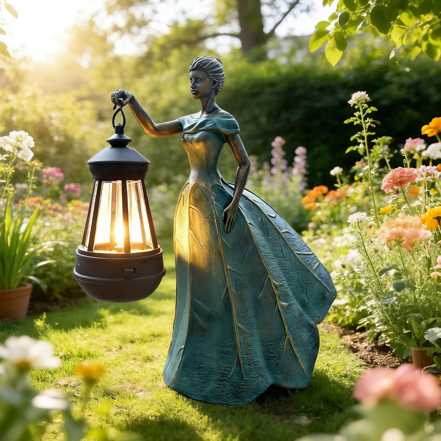 Sheaifun Fairy Garden Statue Solar Garden Decor Resin Fairy Statue with Lights Angel Fairy Decor Outdoor Yard Statues