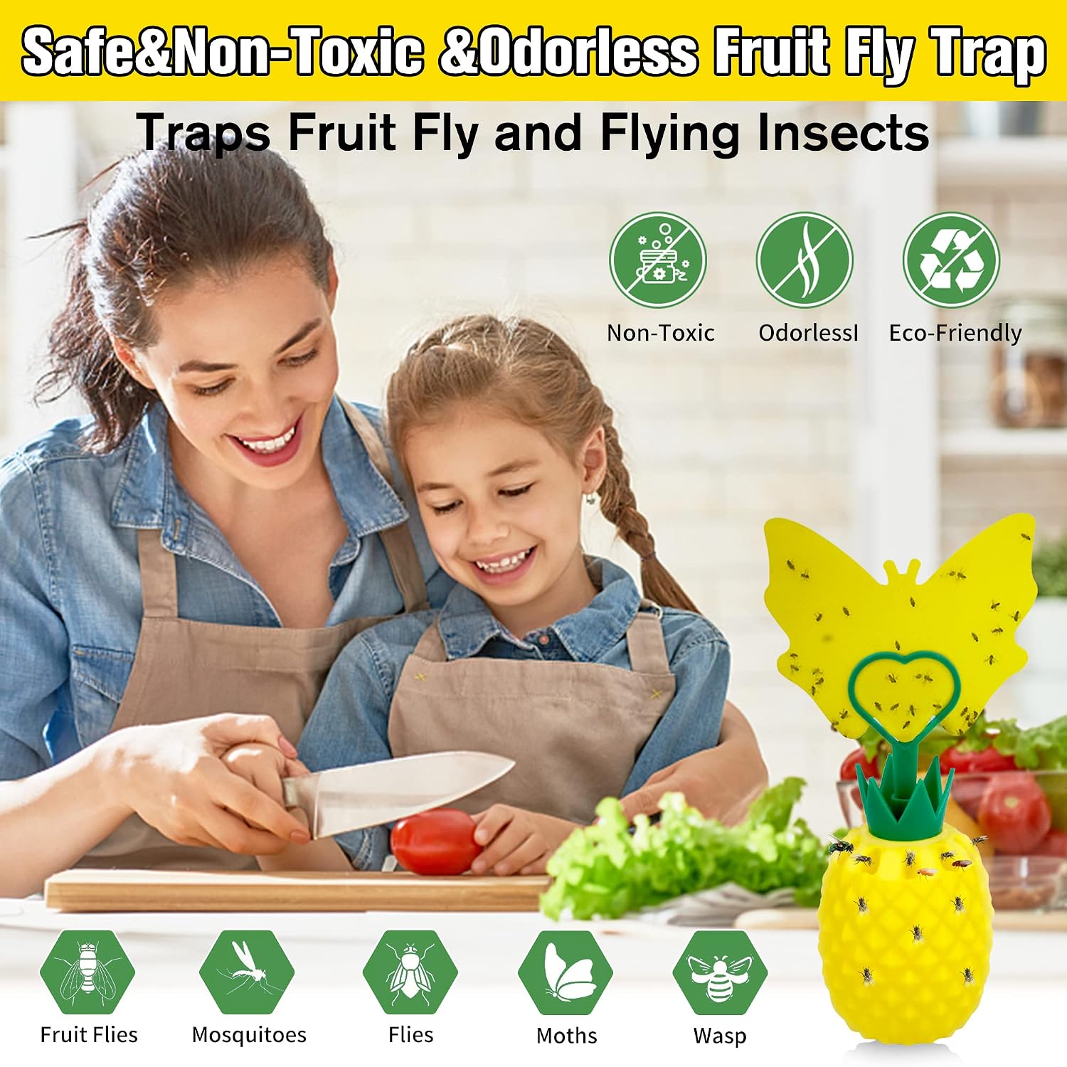 Fruit Fly Trap for Indoors, Effective Fruit Fly Catcher Gnat Killer | with Sticker, Gnat Traps for House Indoor with