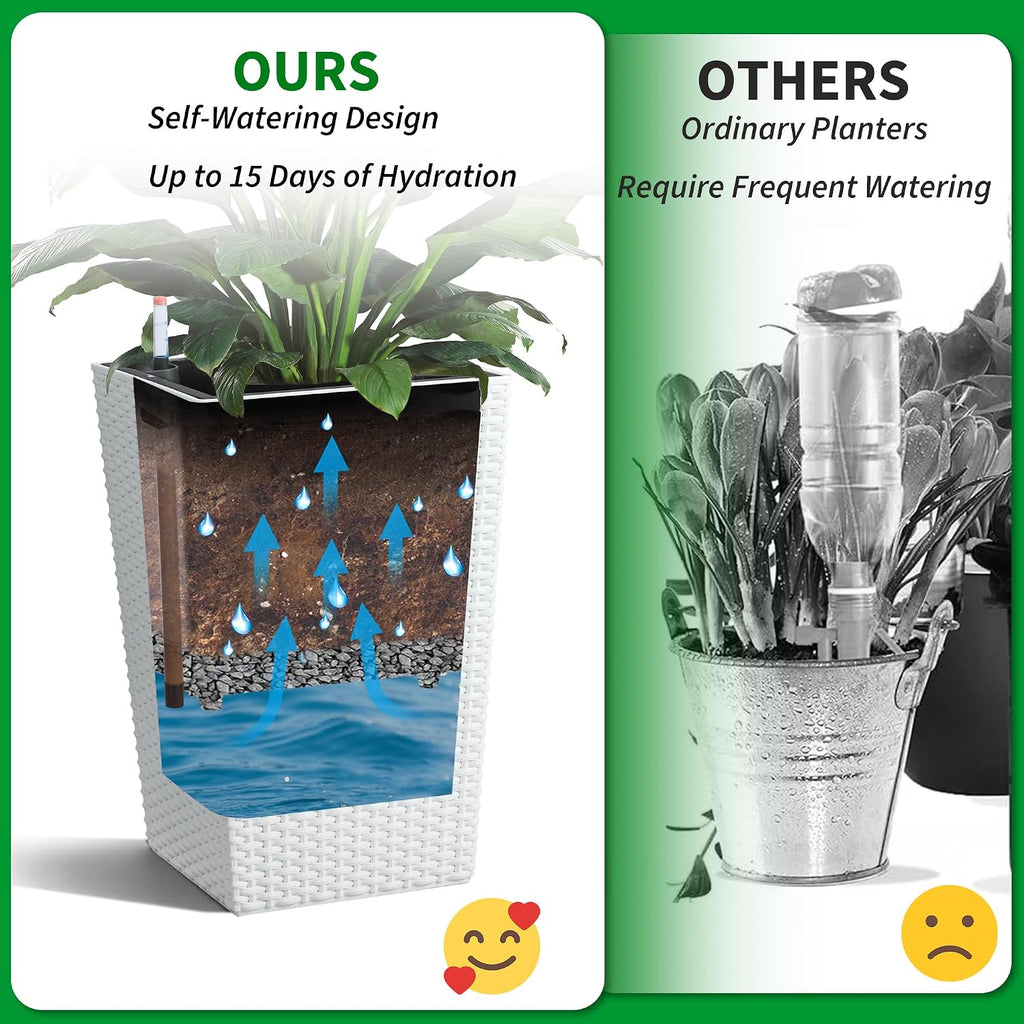 Garvee Set of 4 Tall Outdoor Planters, 16 Inch Planters for Outdoor Plants | Modern Tall Planters with Drainage System
