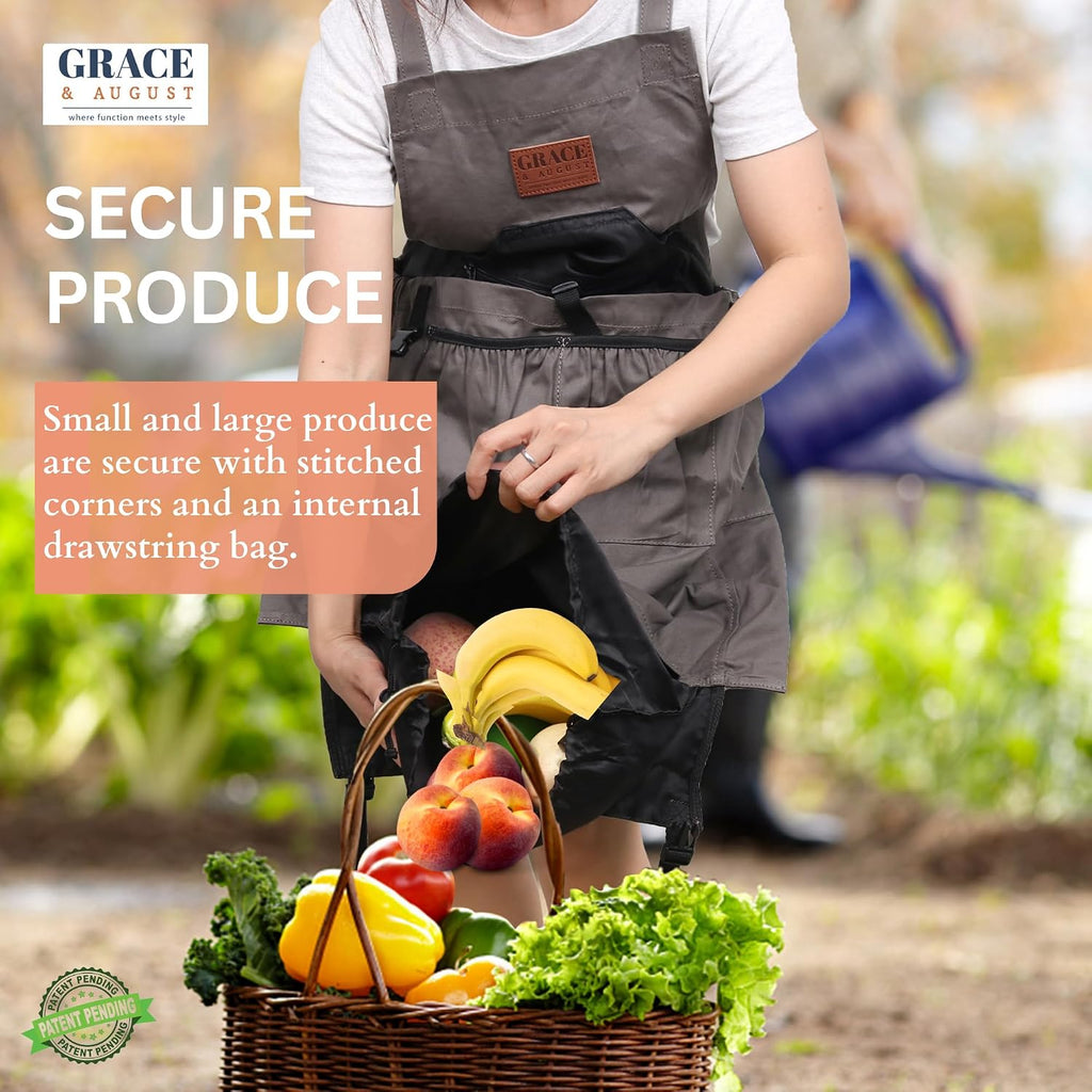 Gardening Apron with Pockets for Women & Men - Garden Apron 7 Pockets & Internal Drawstring Bag - Great Gift