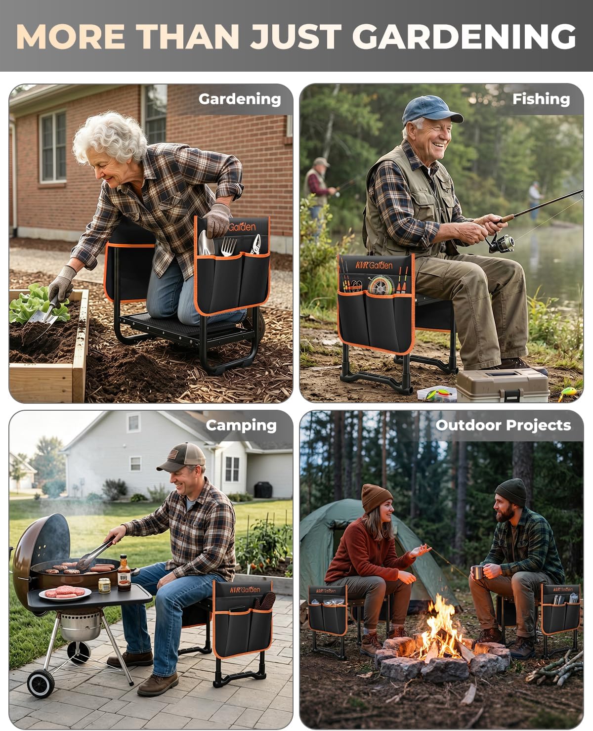 KVR Garden Kneeler and Seat with 2 Tool Pouches, Heavy Duty Foldable Gardening Stool, Portable Bench with Thick EVA