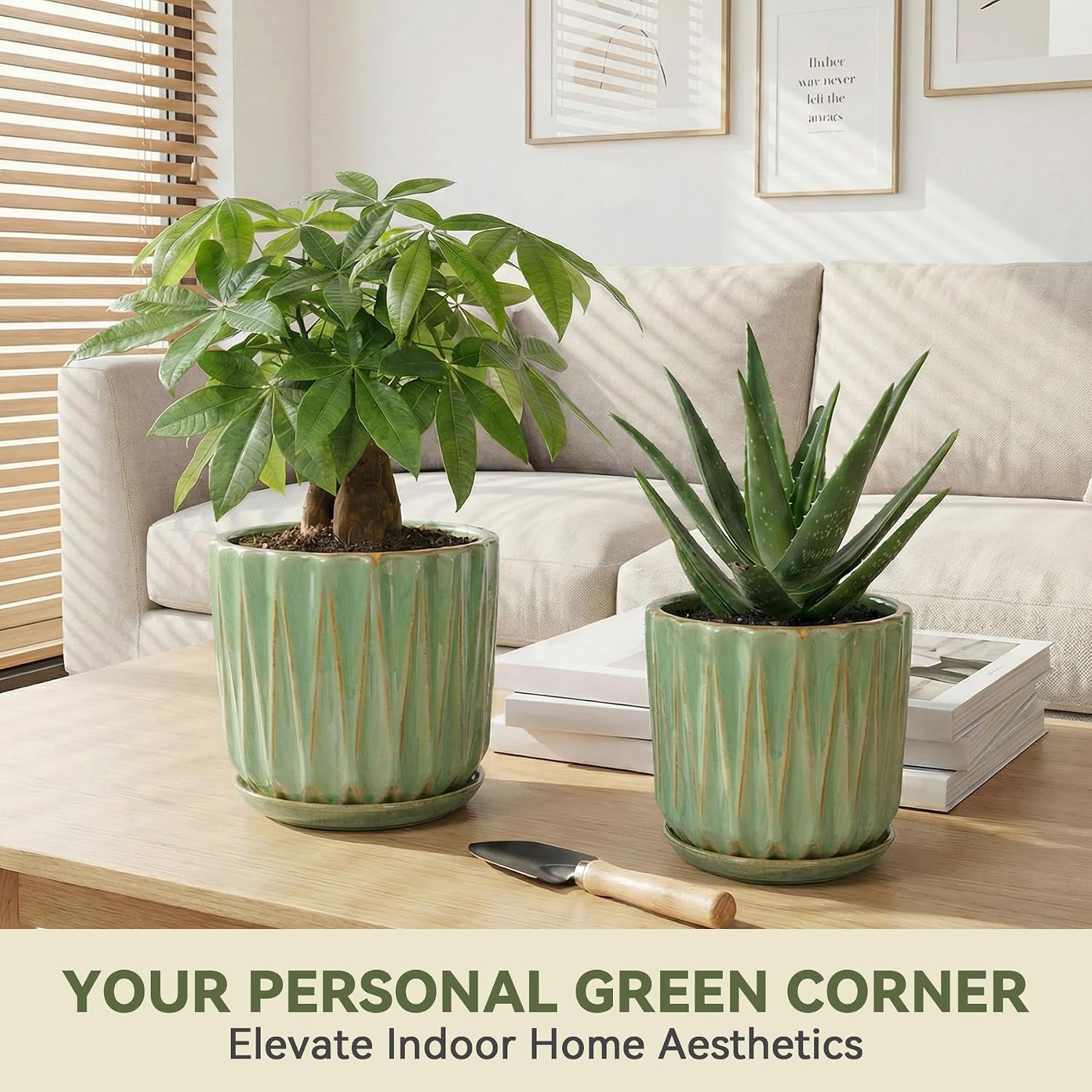 7.5 Inch Ceramic Planter Pot with Saucer Drainage Leak-Proof Mesh,Flower Pots for Indoor Plants with Gardening