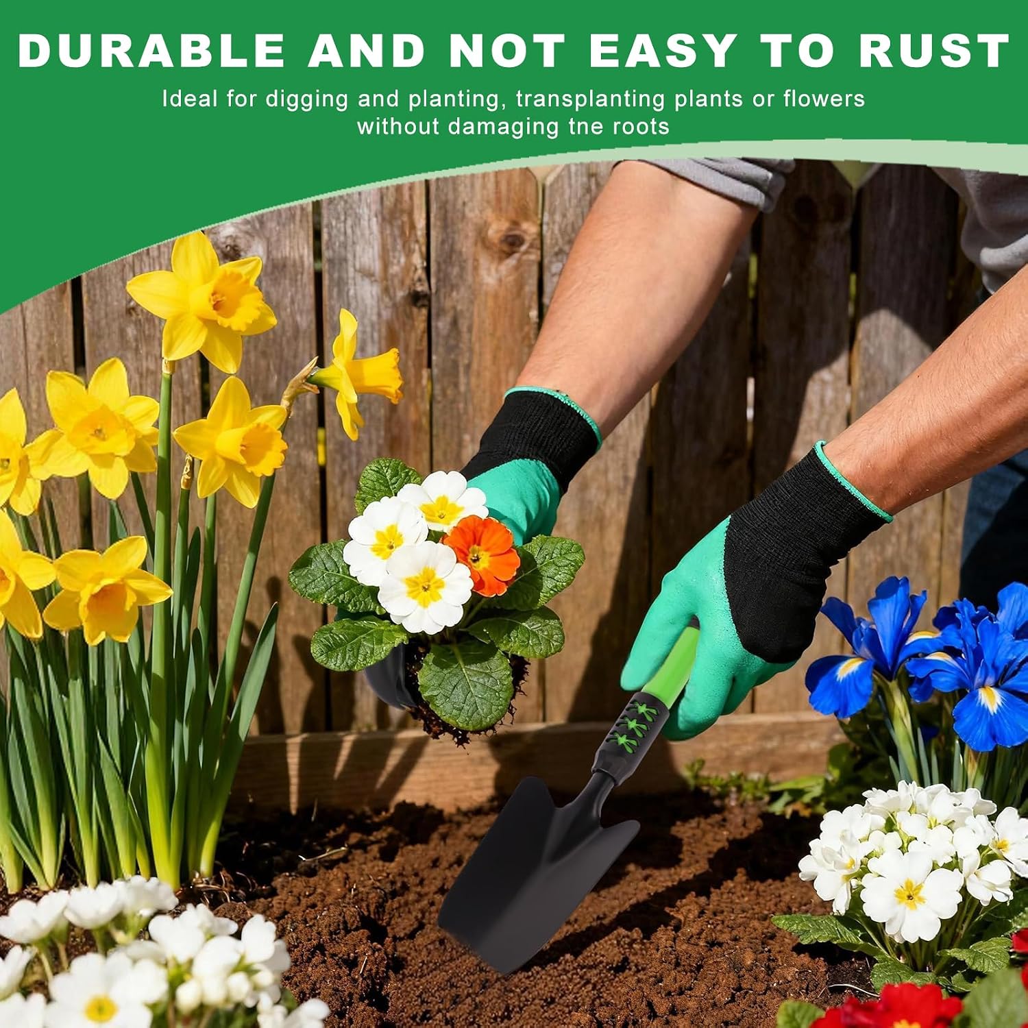 Garden Tools Set, 4 Pack Gardening Tools, Stainless Steel Heavy Duty Hand Cultivator, Hoes, Spade Shovel, for Planting