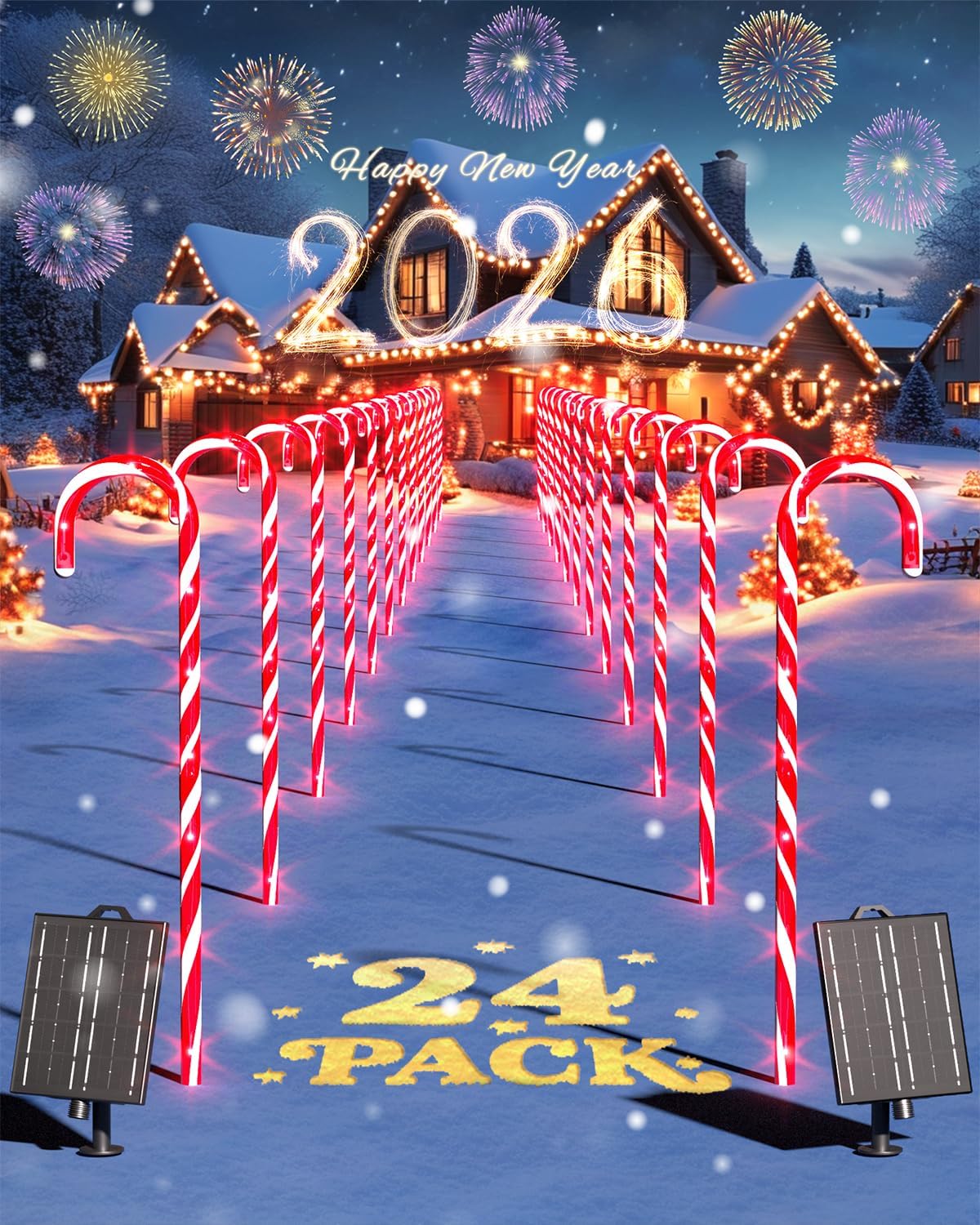 COOLWUFAN 24 Pack 22" Solar Candy Cane Lights Outdoor, 216 Bright LEDs Christmas Pathway Decorations with 4 Brightness Levels, Solar Powered & Waterproof, for Yard Walkway Holiday