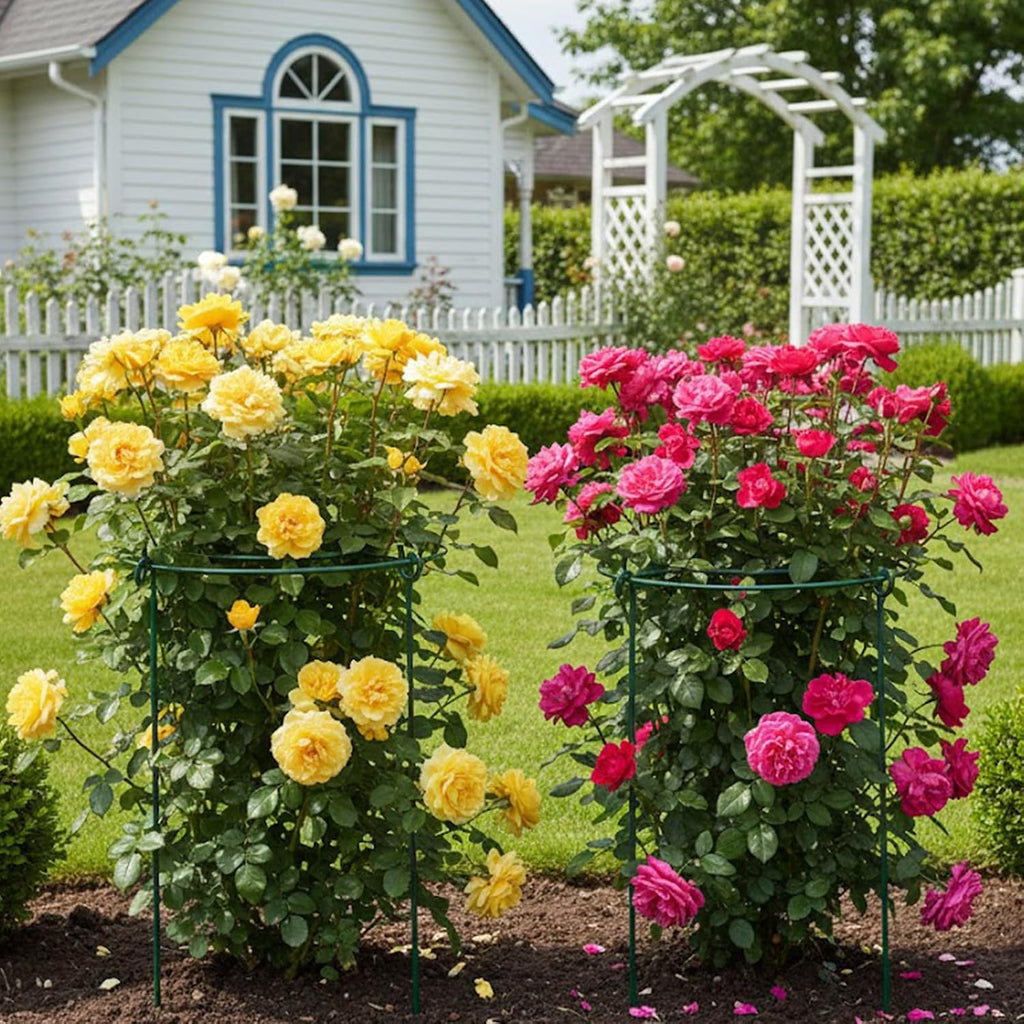 5 Pack Metal Peony Cages and Supports with 20 Plant Twist Clip Ties, Plant Support Stakes for Indoor Outdoor Plants