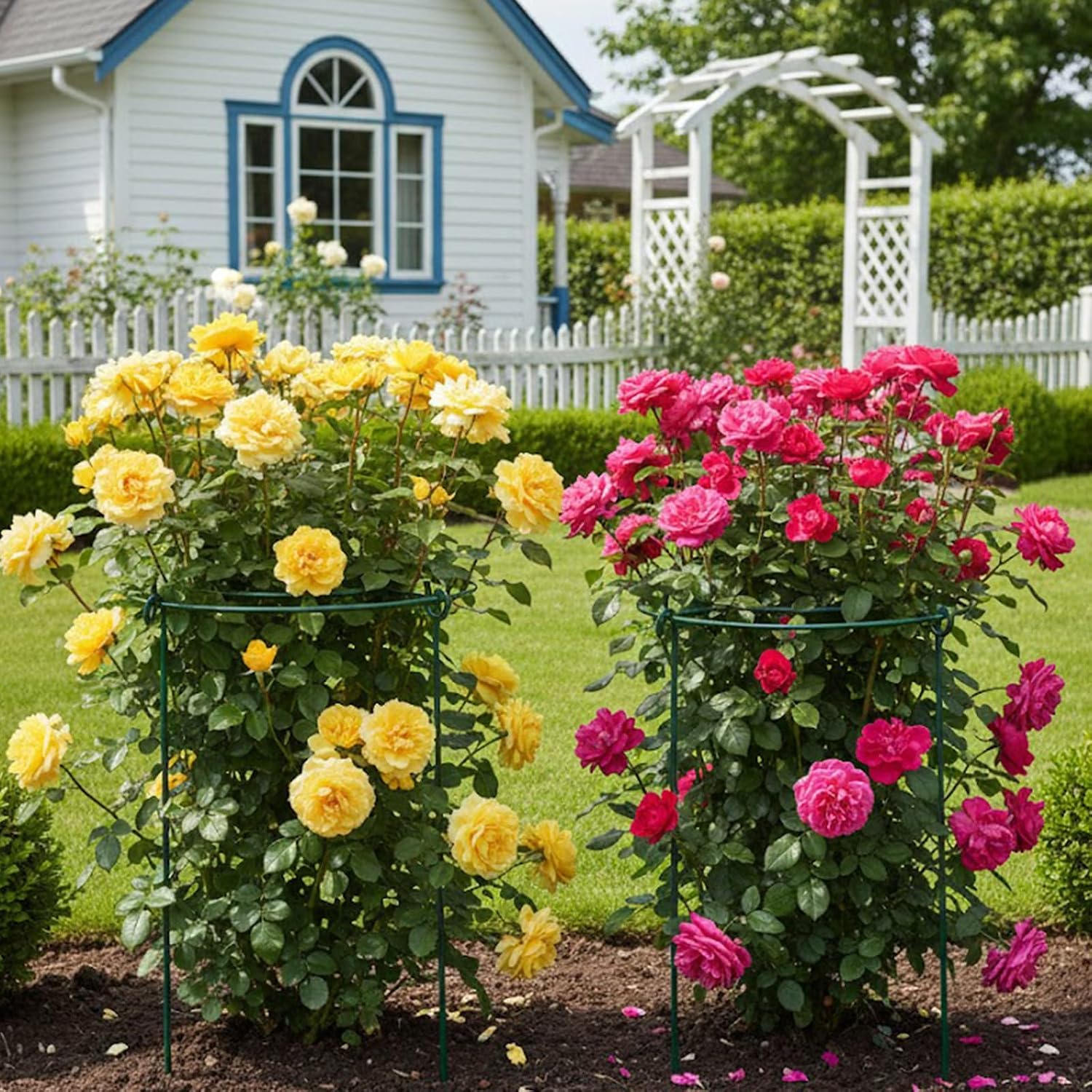 5 Pack Metal Peony Cages and Supports with 20 Plant Twist Clip Ties, Plant Support Stakes for Indoor Outdoor Plants
