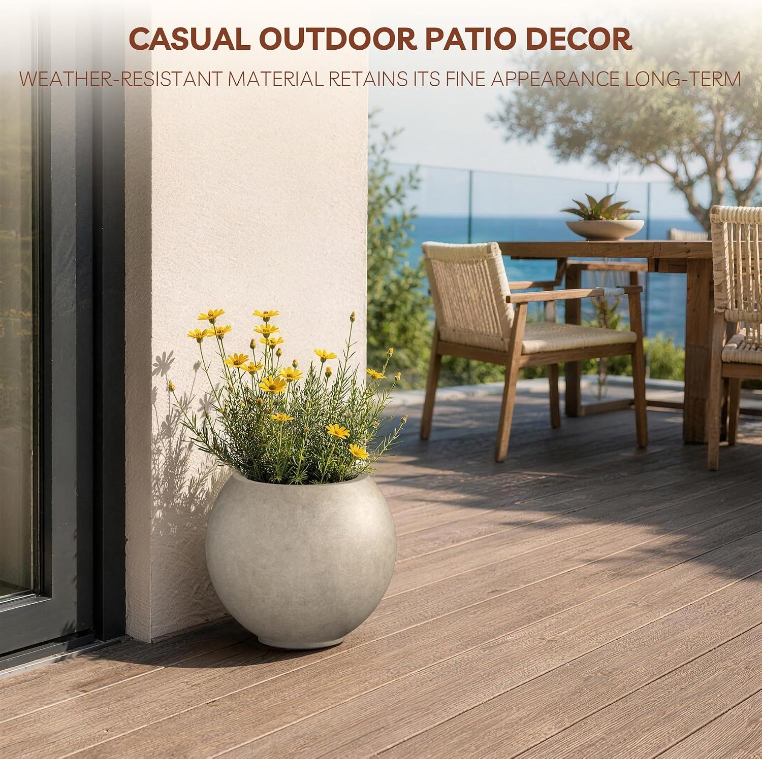 Kante Small Round Sphere Weathered Concrete Planter 11" Dia, Outdoor | Rubber Plug for Indoor, Drainage for Garden