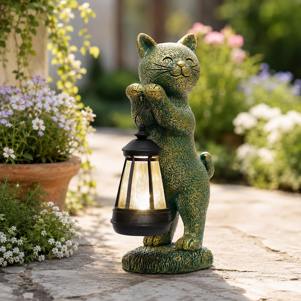 Nacome Cat Outdoor Statues for Garden with Solar Lantern | IP65 Waterproof,Outside Decor, Yard Art Lawn Ornaments