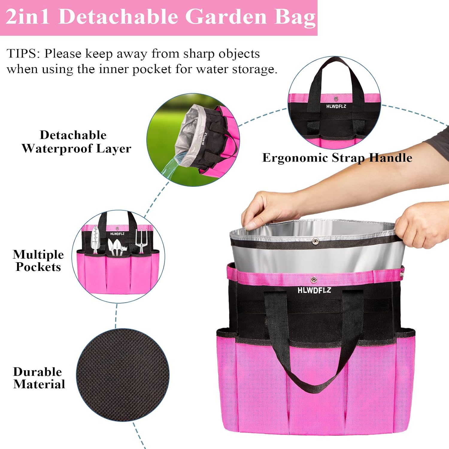 Pink Garden Tool Set Gardening Items for Women - 24PCS Heavy Duty Garden Tools with Detachable Storage Bag, Succulent