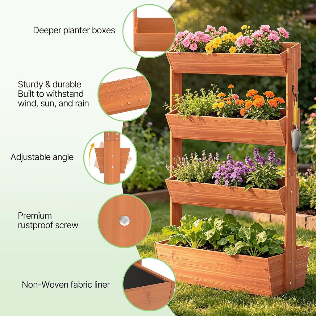 Suteck Raised Garden Bed, 4 Tier Vertical Wooden Planter Box | Freestanding Outdoor Planters for Vegetables, Flowers &