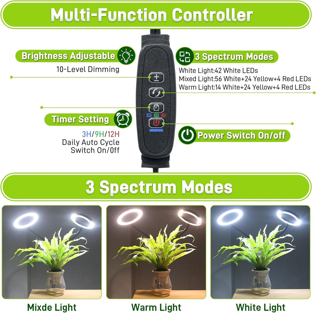 Grow Lights for Indoor Plants,Double Head Full Spectrum LED Plant Light with Stand,6 Dimmable Levels & 3 Lighting