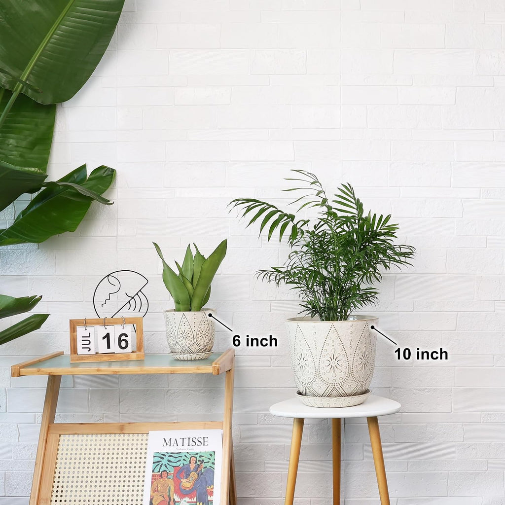 Gepege 10 Inch Ceramic Plant Pot for Indoor Plants with Drainage & Saucer | Large ceramic plant pot with drainage hole