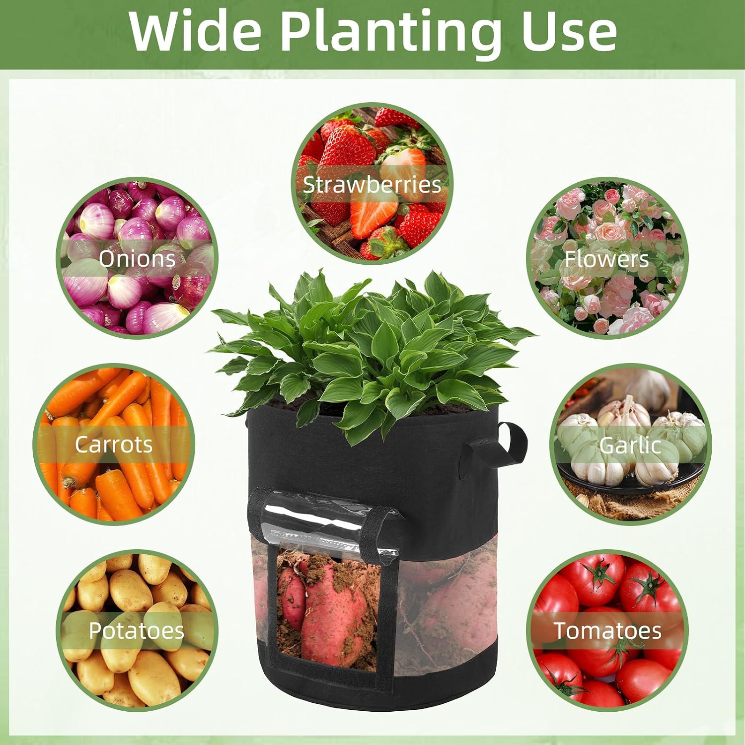 6 Pack 15 Gallon Visible Potato Grow Bags, Thickened Nonwoven Fabric Pots Potato Growing Containers with Handles &