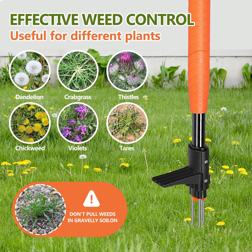 SHANTRA Weed Puller Tool, 3-Claw Stand Up Weed Puller Tool with Long Handle, Garden Weeder Puller Heavy Duty Stand Up
