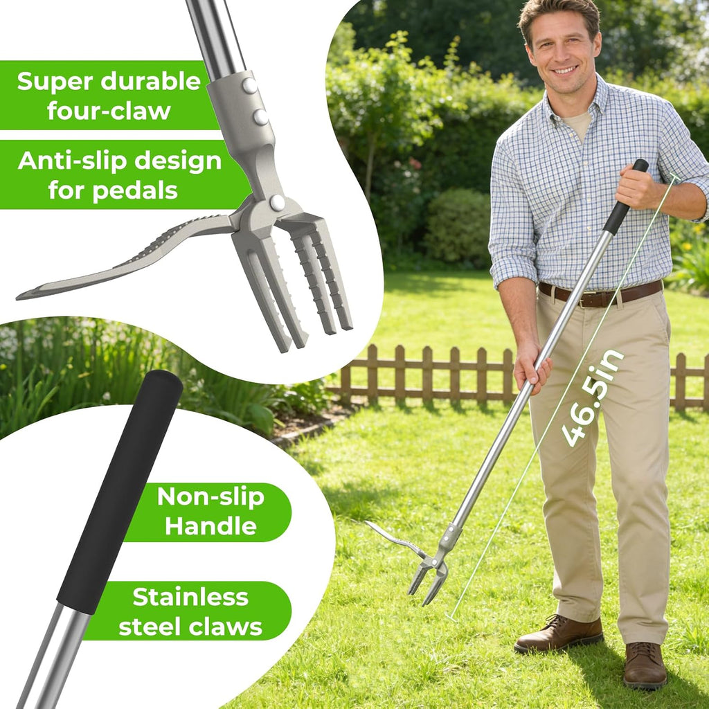 One-Piece Stand Up Weed Puller Tool with Long Handle, 47" Assembleless Stainless Steel Garden Weeder Dandelion Root